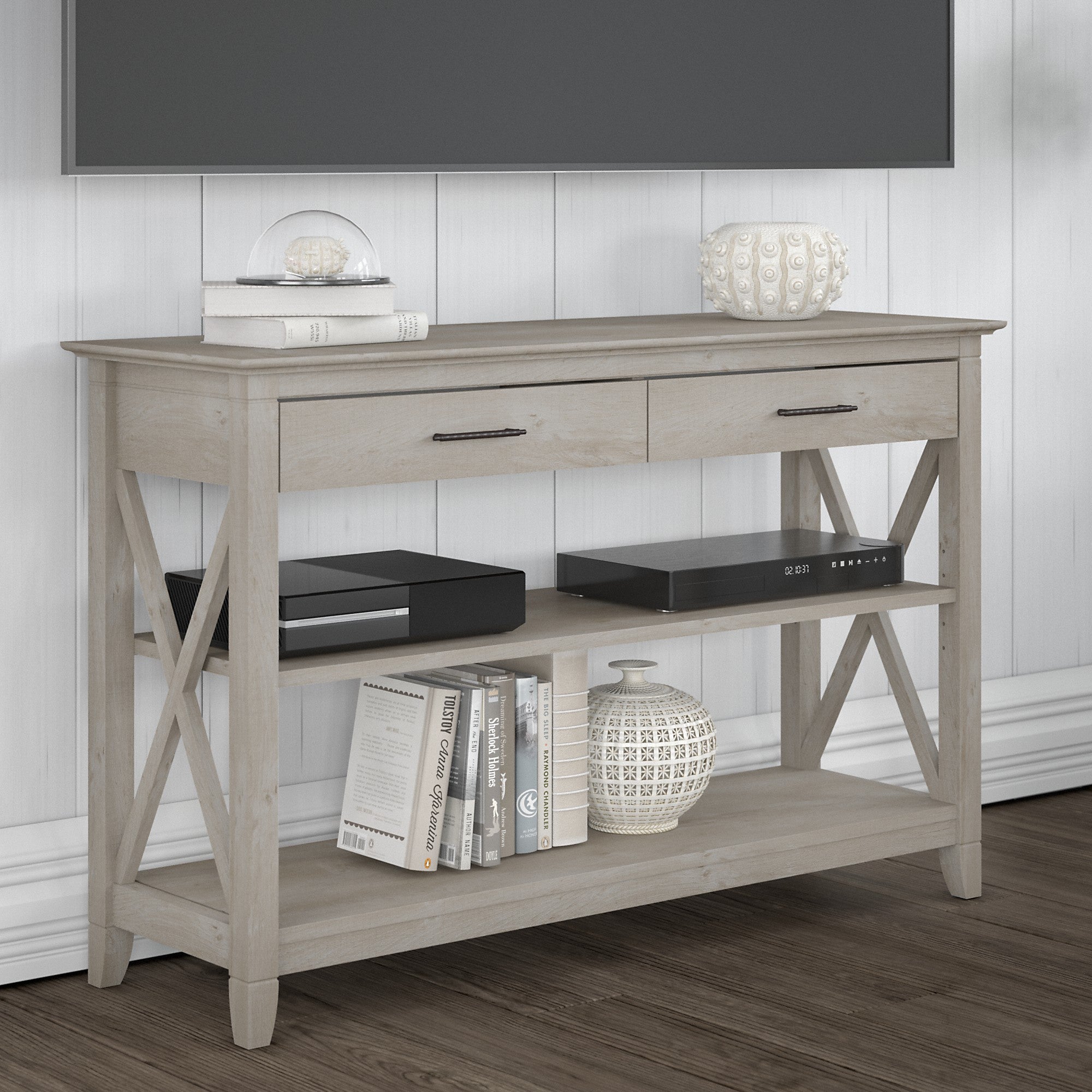 Bush Furniture Key West Console Table with Drawers and Shelves