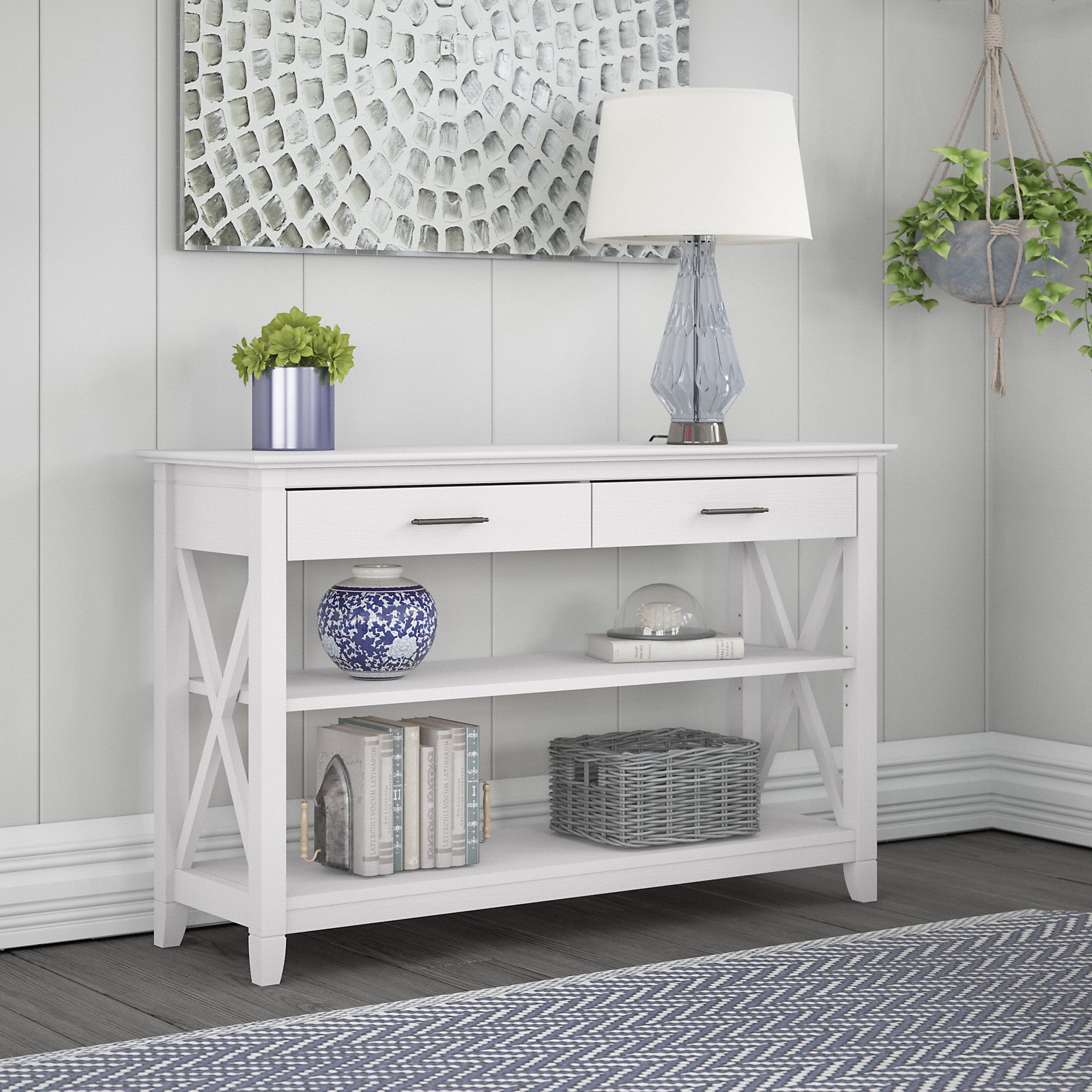 Bush Furniture Key West Console Table with Drawers and Shelves