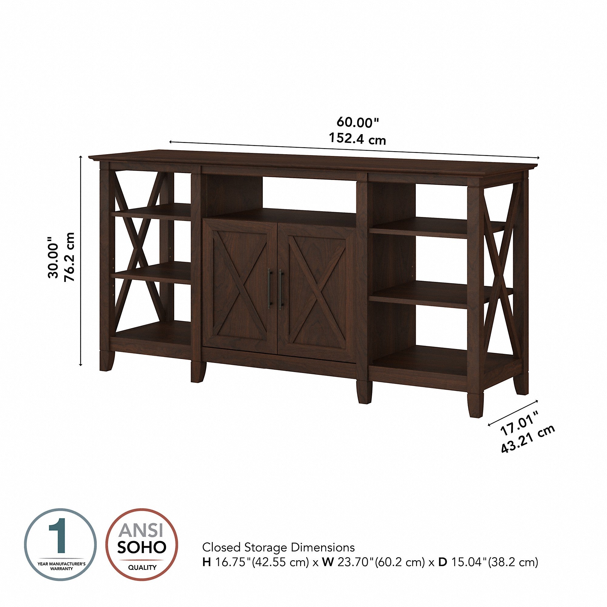 Bush Furniture Key West Tall TV Stand for 65 Inch TV