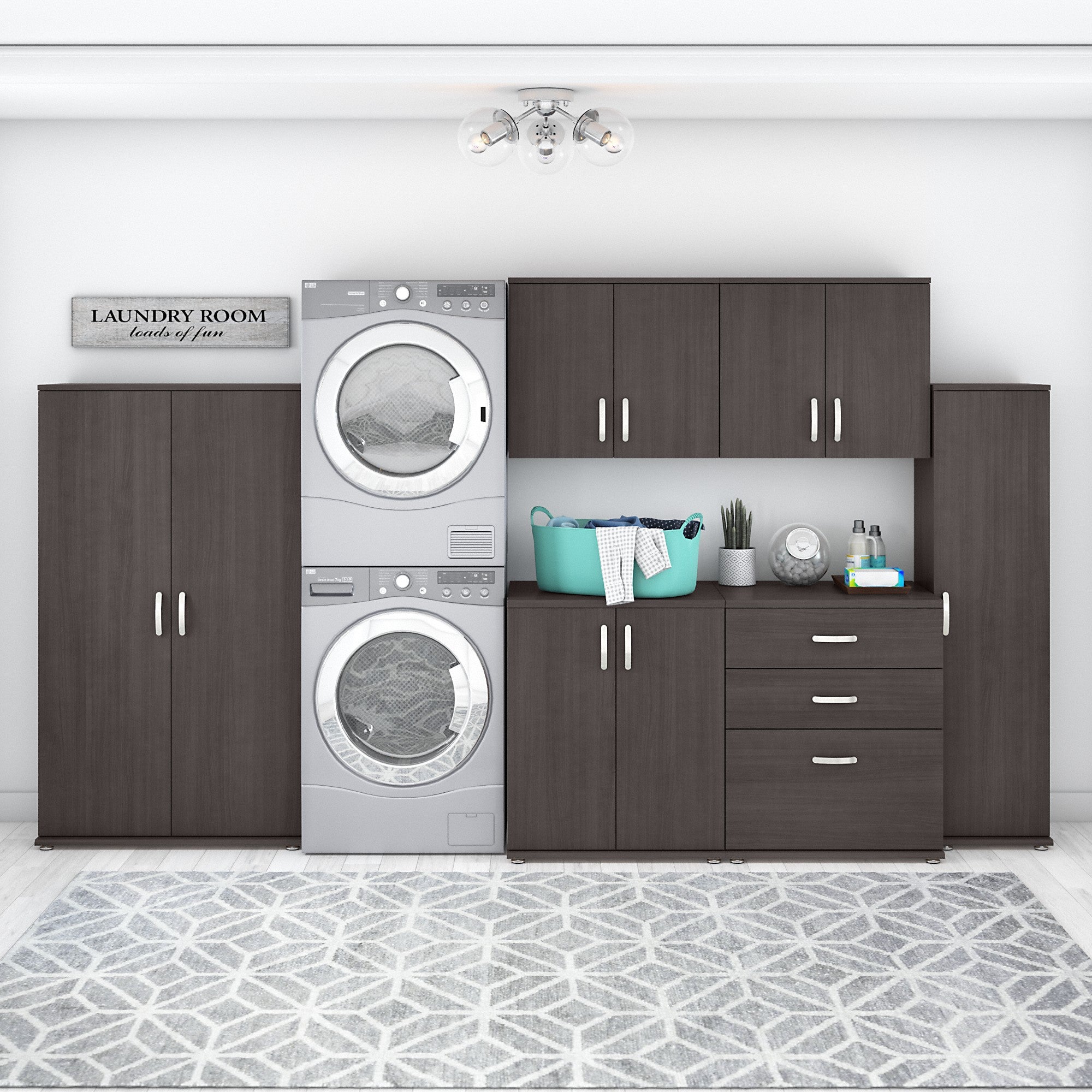 Bush Business Furniture Universal 6 Piece Modular Laundry Room Storage Set with Floor and Wall Cabinets