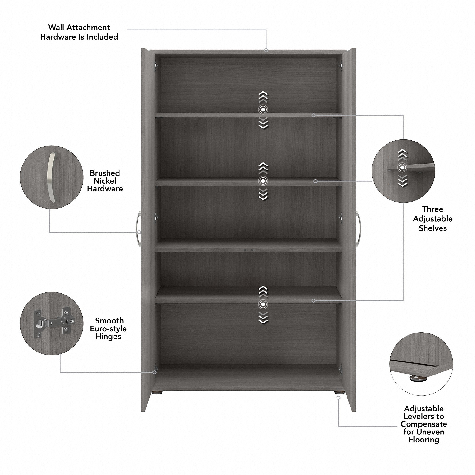 Bush Business Furniture Universal Tall Linen Cabinet with Doors and Shelves