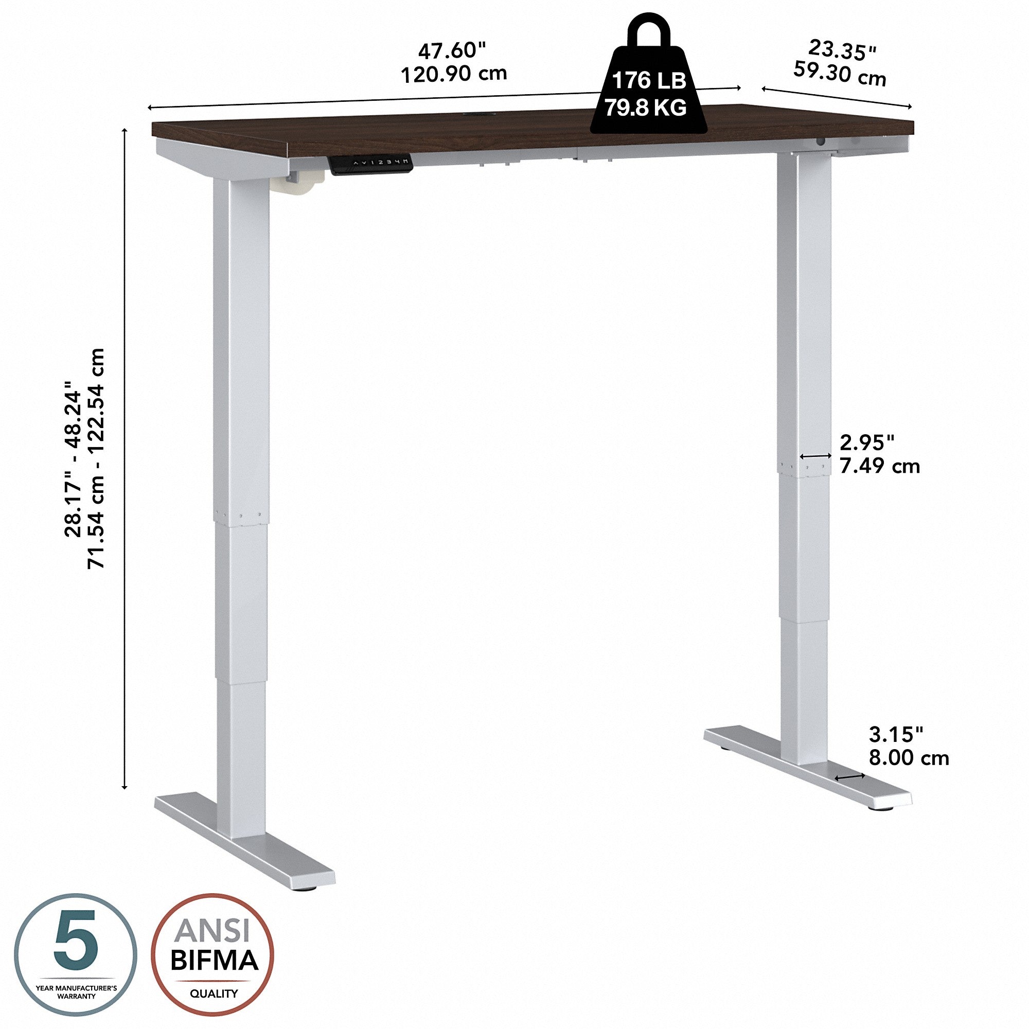 Move 40 Series by Bush Business Furniture 48W x 24D Electric Height Adjustable Standing Desk