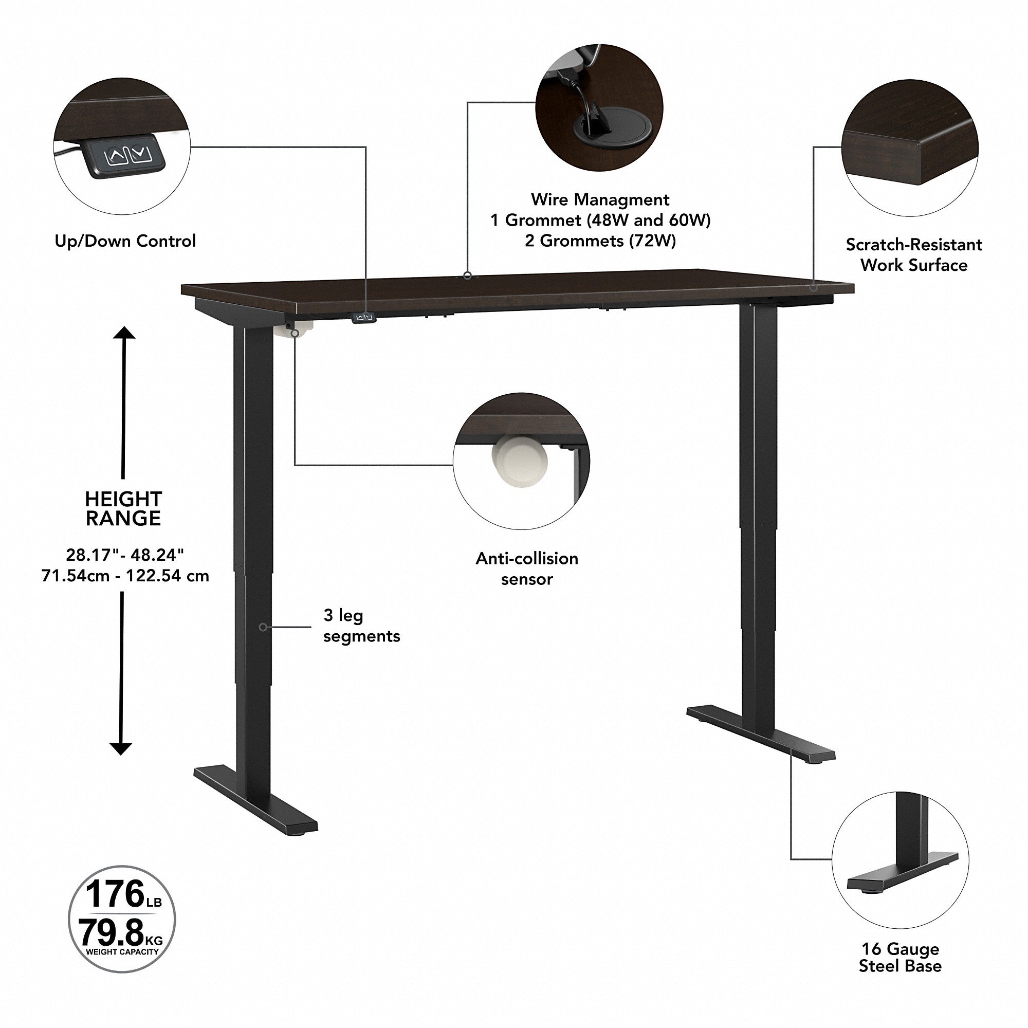 Move 40 Series by Bush Business Furniture 48W x 24D Electric Height Adjustable Standing Desk