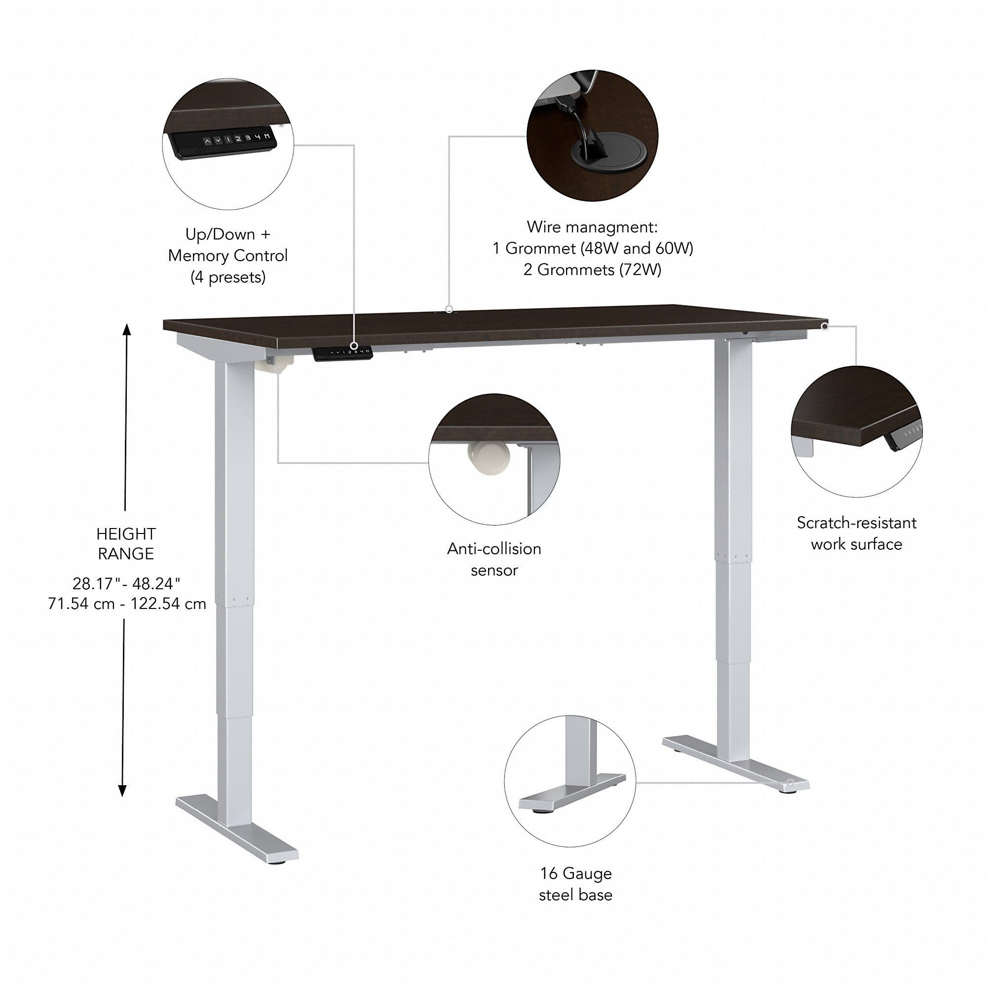 Move 40 Series by Bush Business Furniture 48W x 24D Electric Height Adjustable Standing Desk