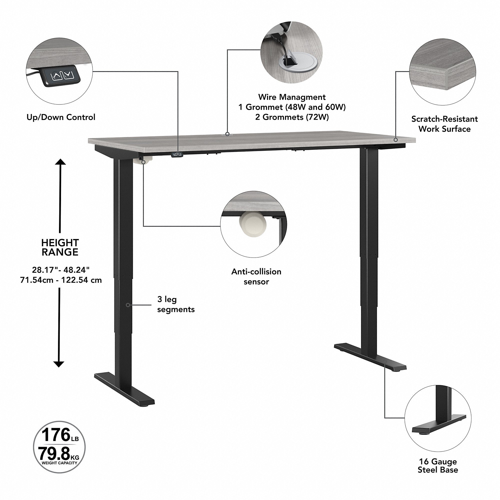 Move 40 Series by Bush Business Furniture 48W x 24D Electric Height Adjustable Standing Desk