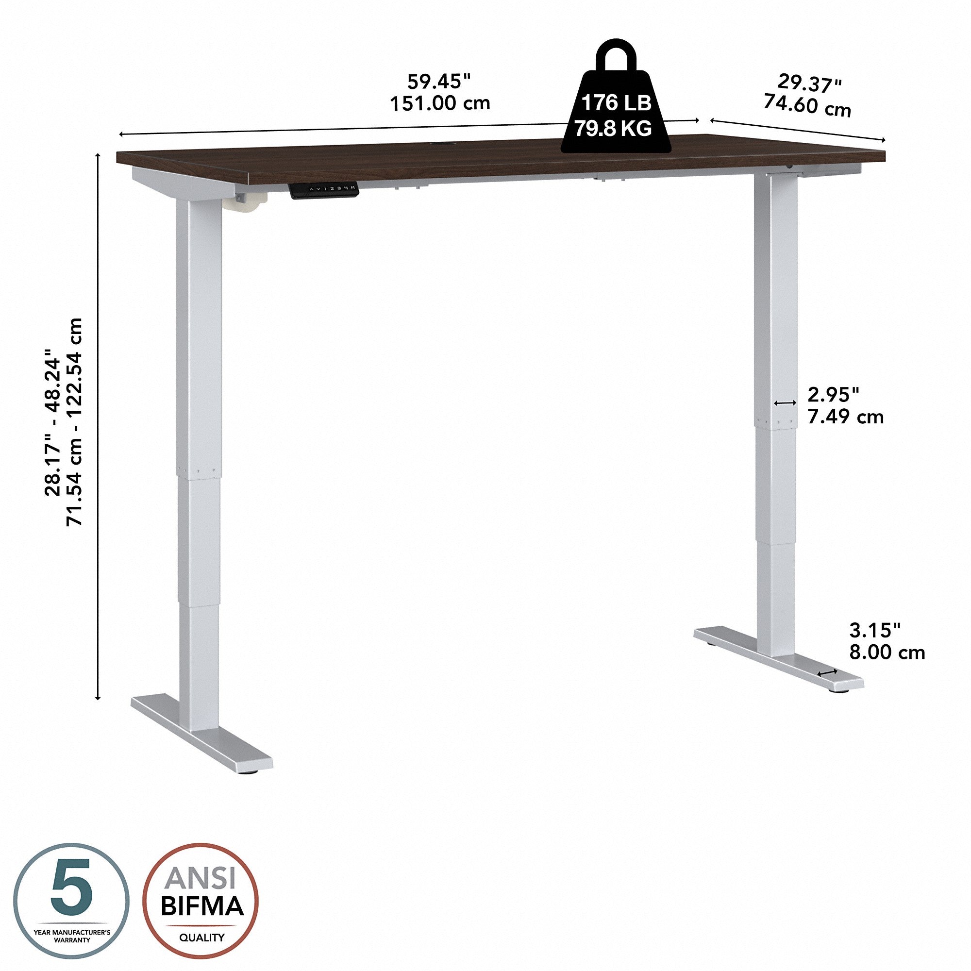 Move 40 Series by Bush Business Furniture 60W x 30D Electric Height Adjustable Standing Desk