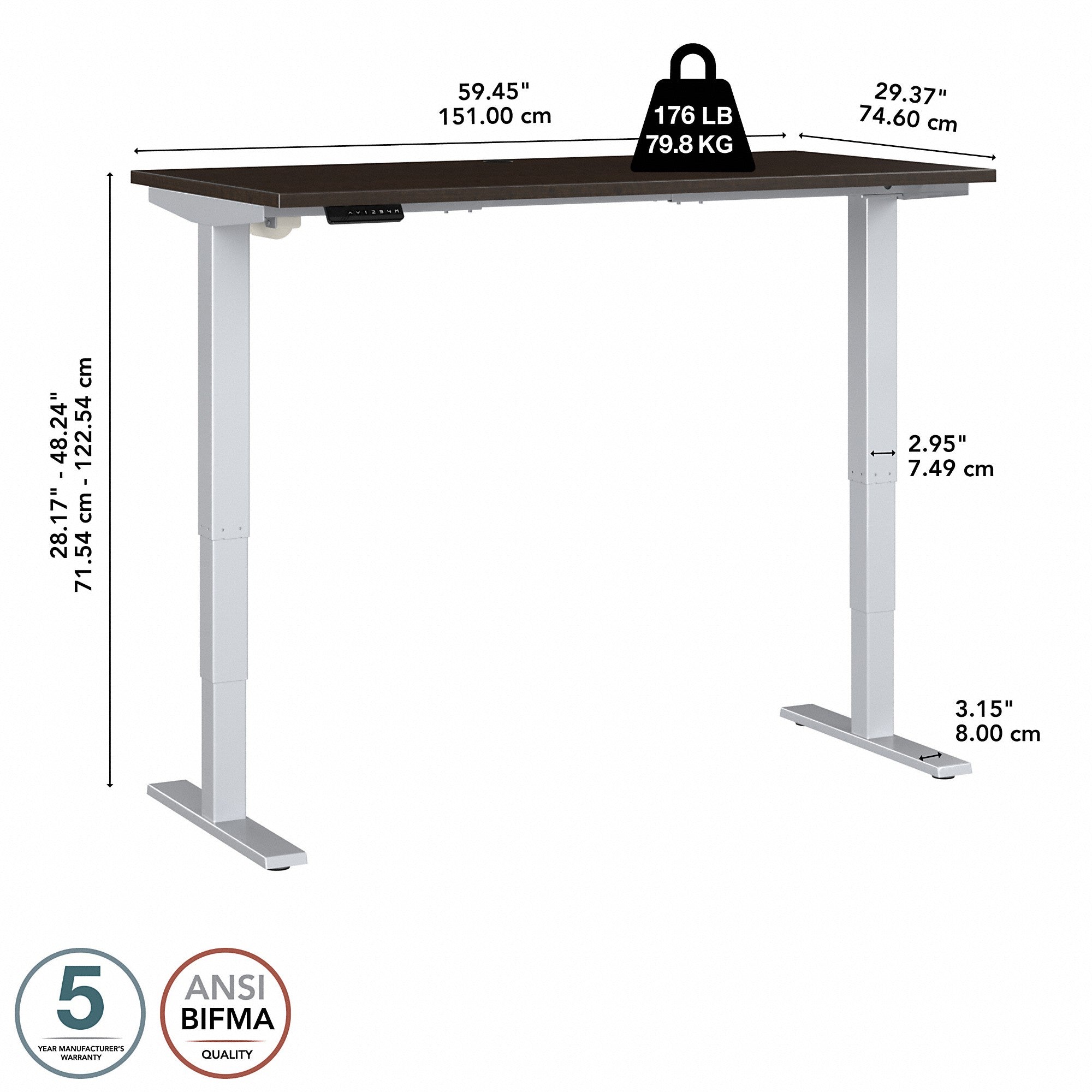 Move 40 Series by Bush Business Furniture 60W x 30D Electric Height Adjustable Standing Desk