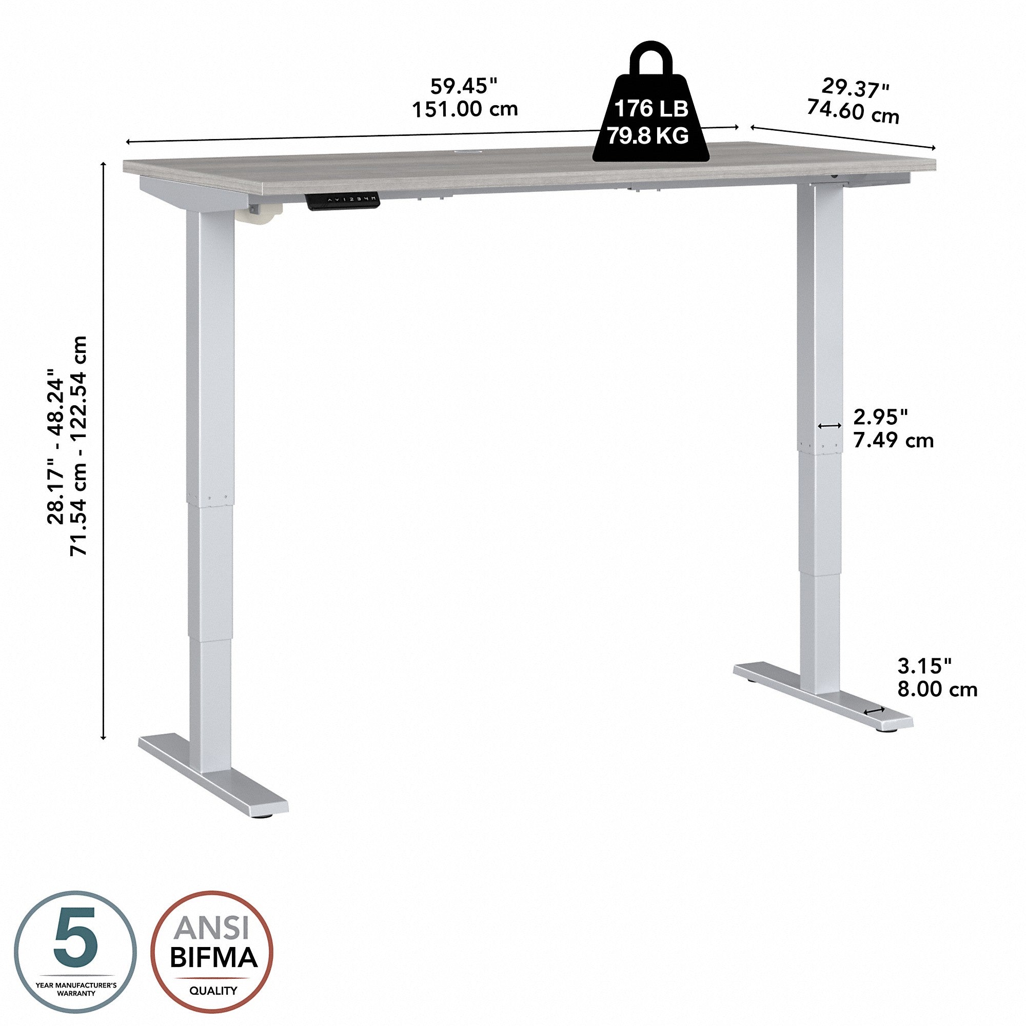 Move 40 Series by Bush Business Furniture 60W x 30D Electric Height Adjustable Standing Desk