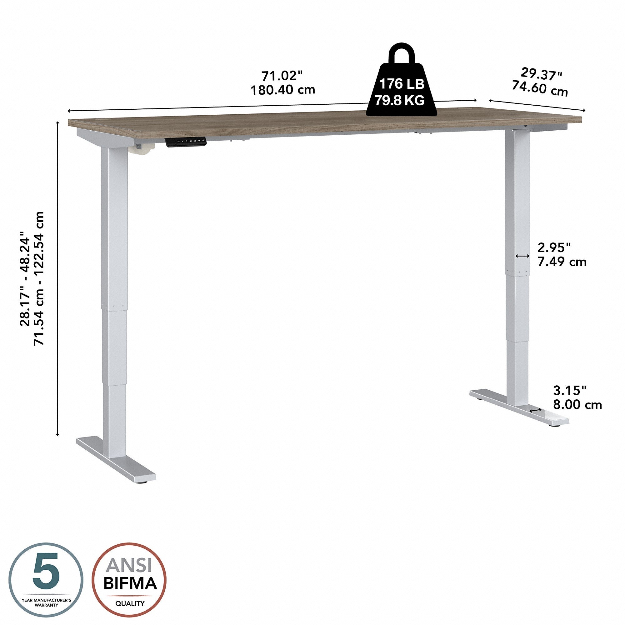 Move 40 Series by Bush Business Furniture 72W x 30D Electric Height Adjustable Standing Desk