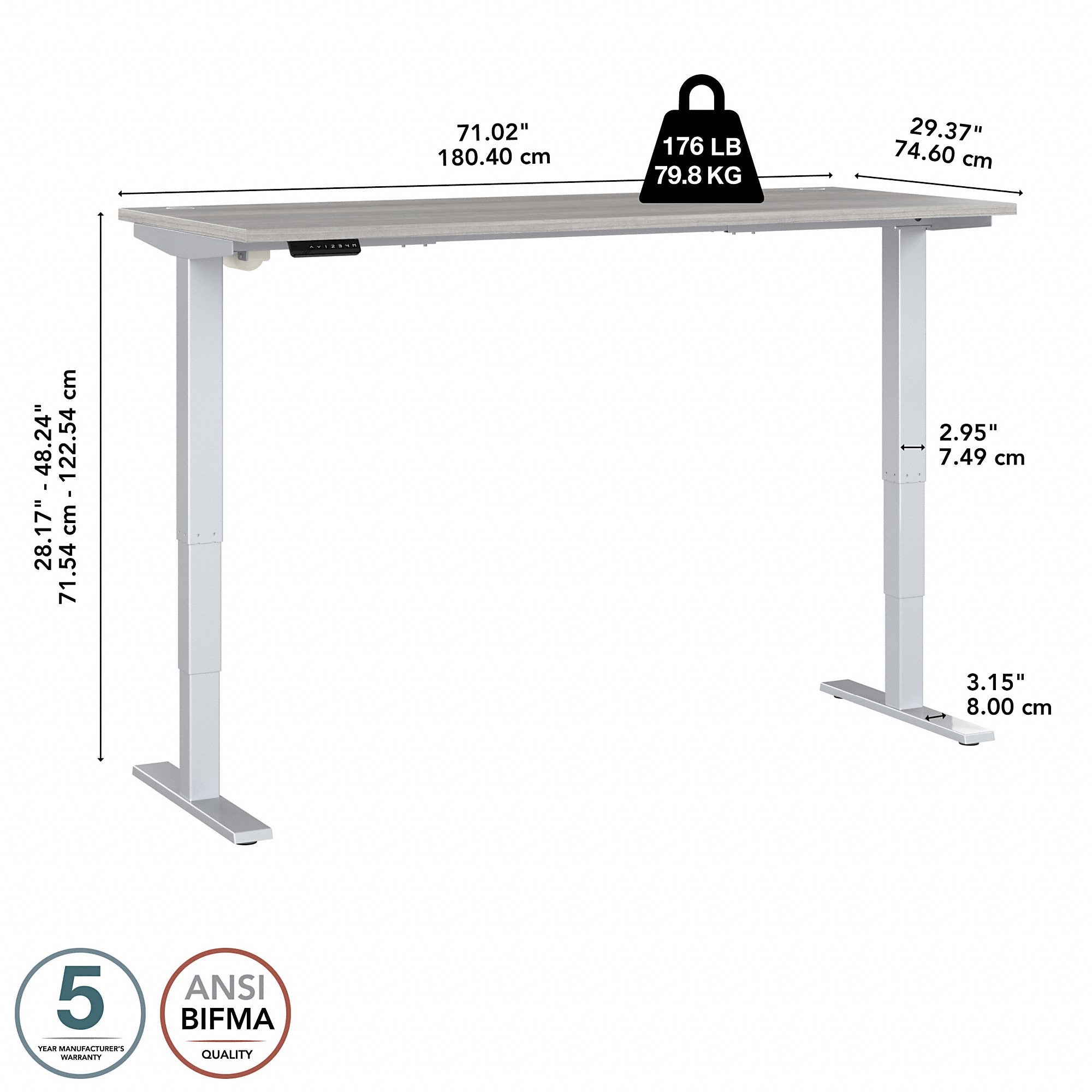 Move 40 Series by Bush Business Furniture 72W x 30D Electric Height Adjustable Standing Desk