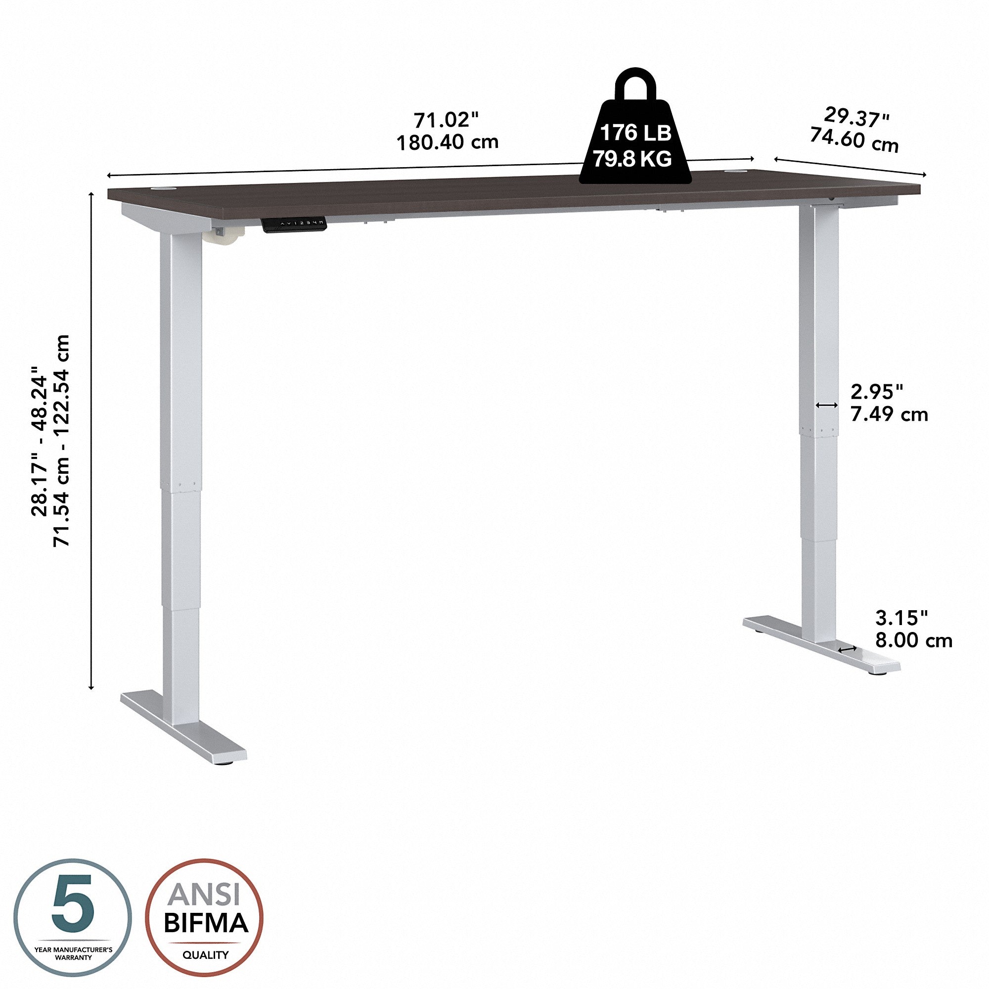 Move 40 Series by Bush Business Furniture 72W x 30D Electric Height Adjustable Standing Desk