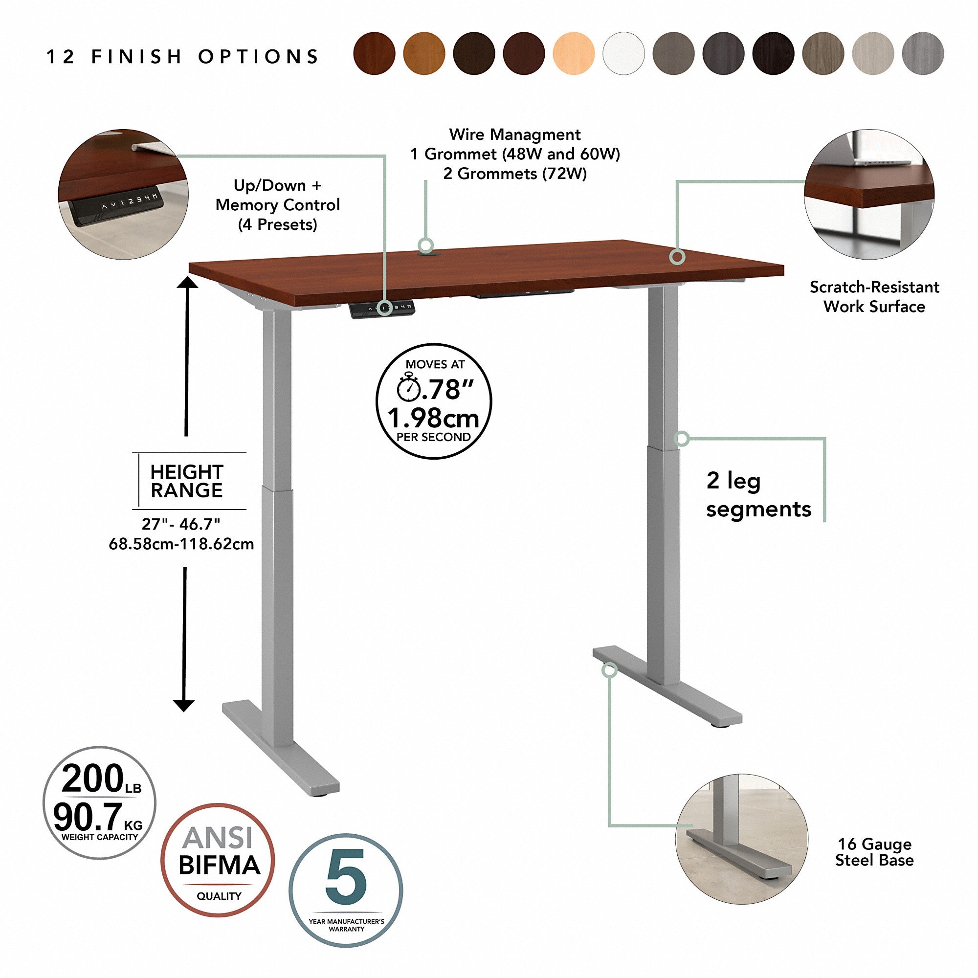 Move 60 Series by Bush Business Furniture 48W x 24D Height Adjustable Standing Desk