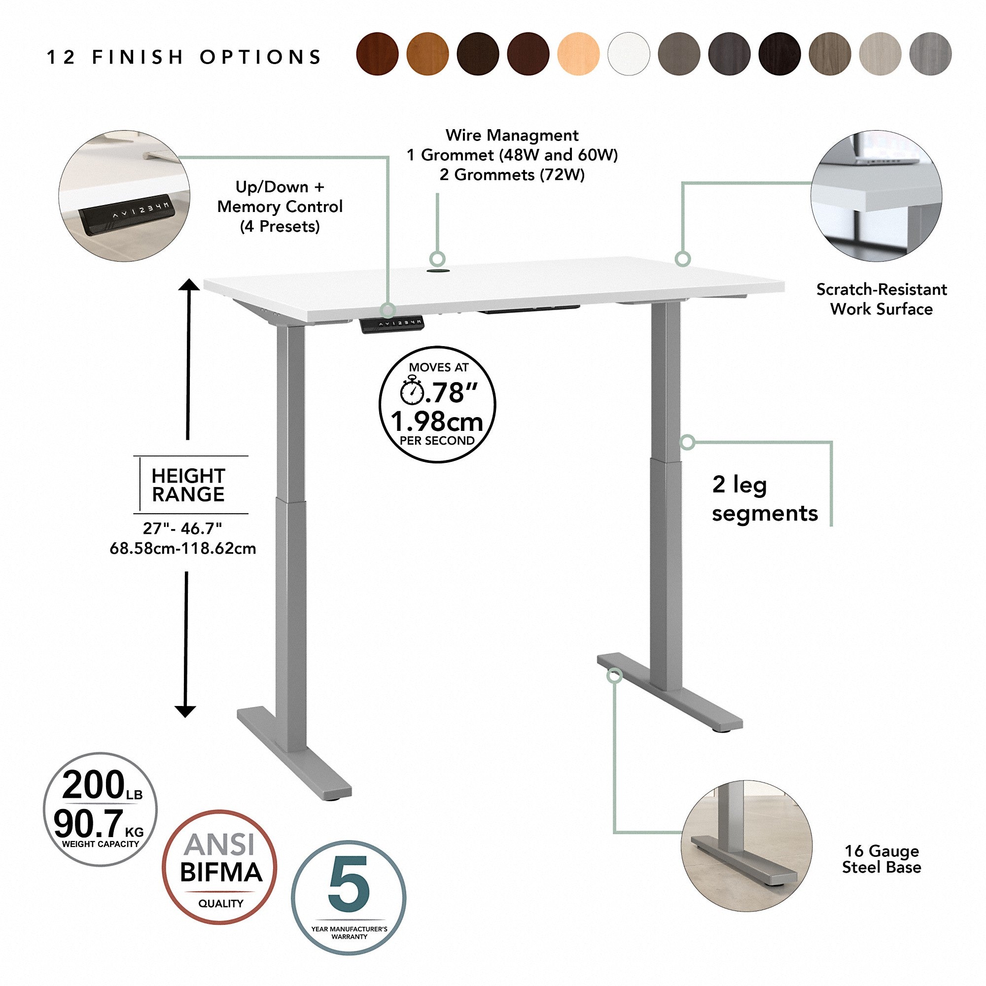 Move 60 Series by Bush Business Furniture 48W x 24D Electric Height Adjustable Standing Desk