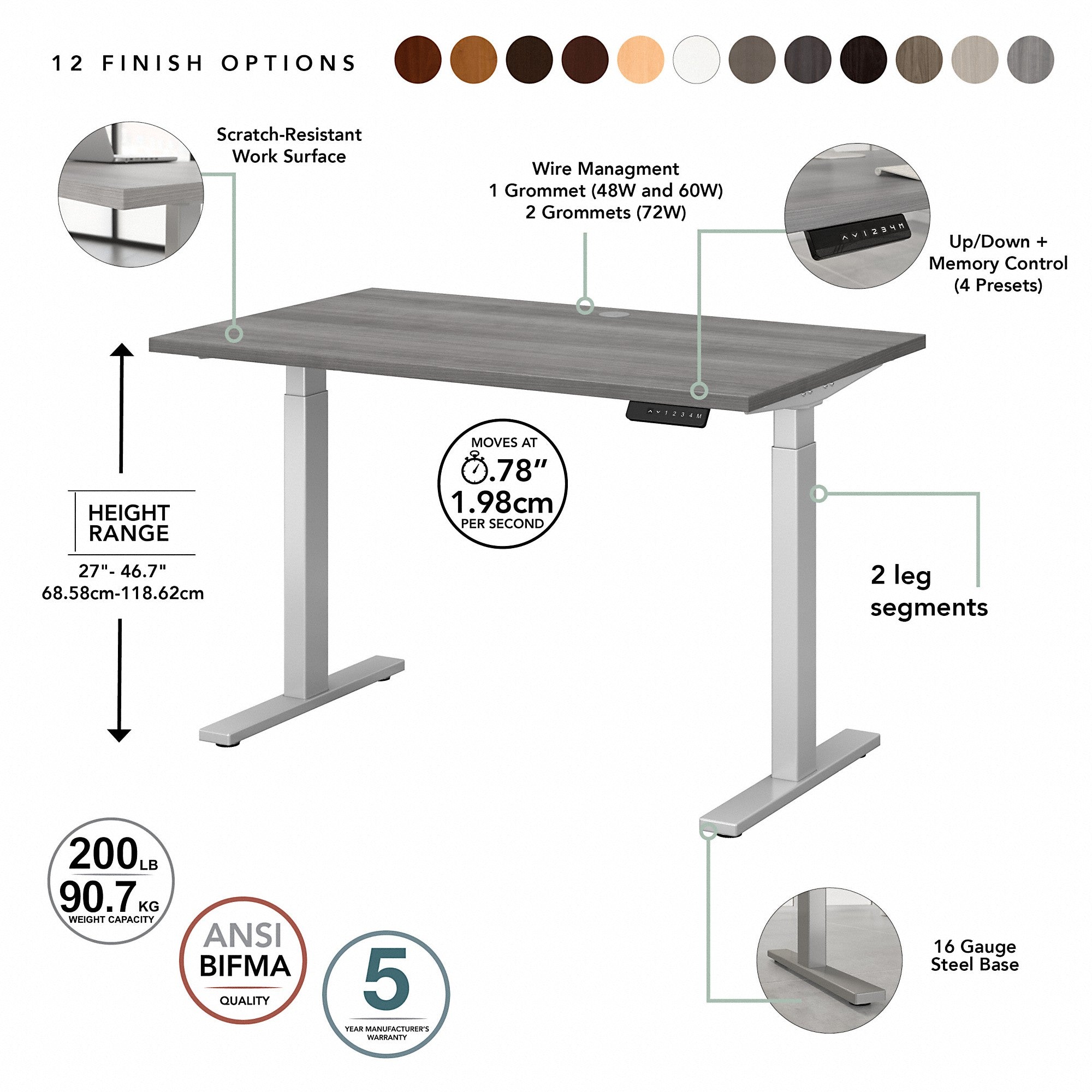 Move 60 Series by Bush Business Furniture 60W x 30D Height Adjustable Standing Desk