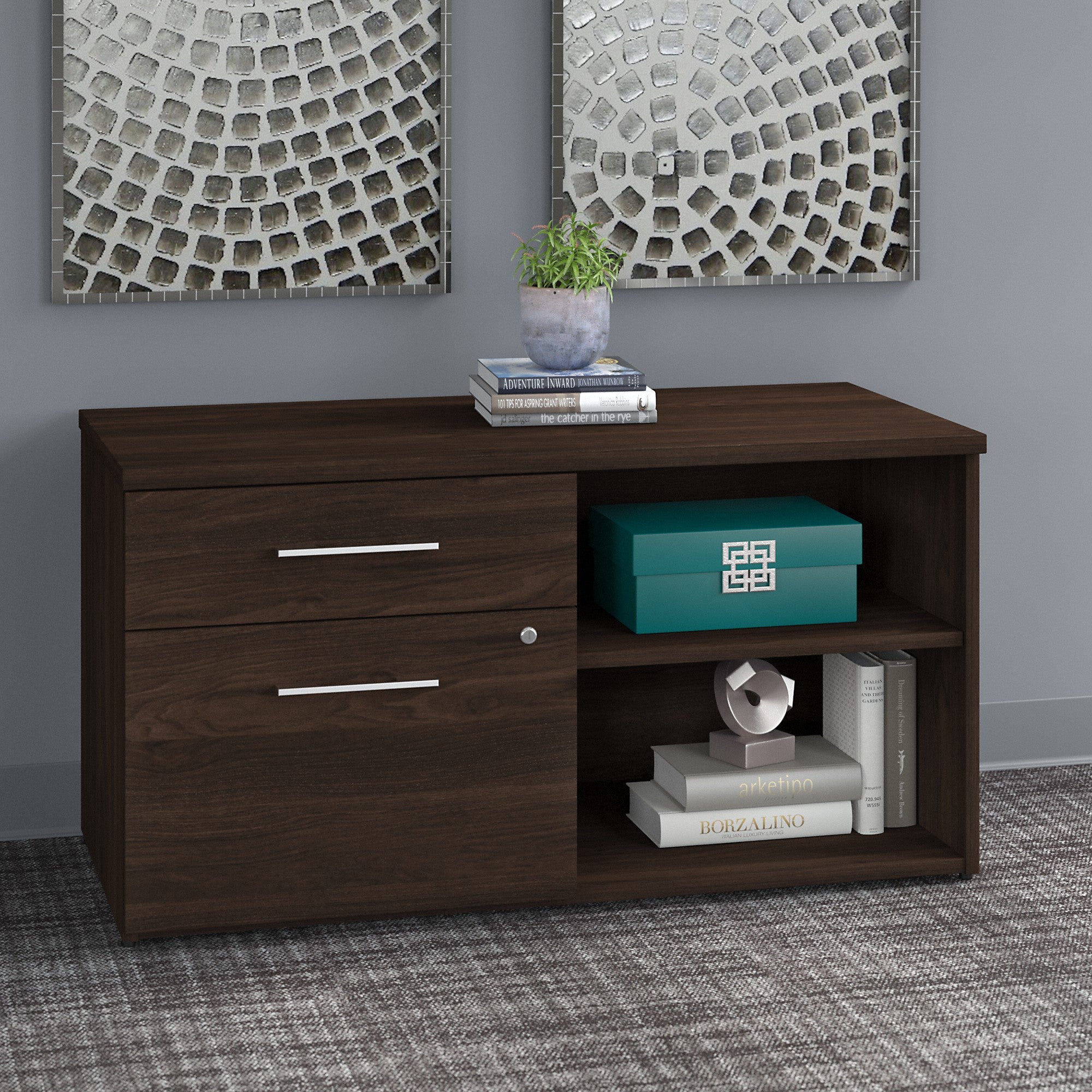 Bush Business Furniture Office 500 Low Storage Cabinet with Drawers and Shelves