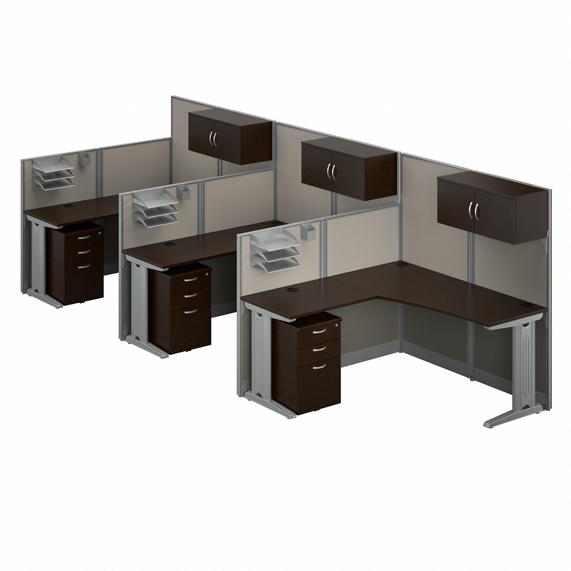 Bush Business Furniture Office in an Hour 3 Person L Shaped Cubicle Workstations