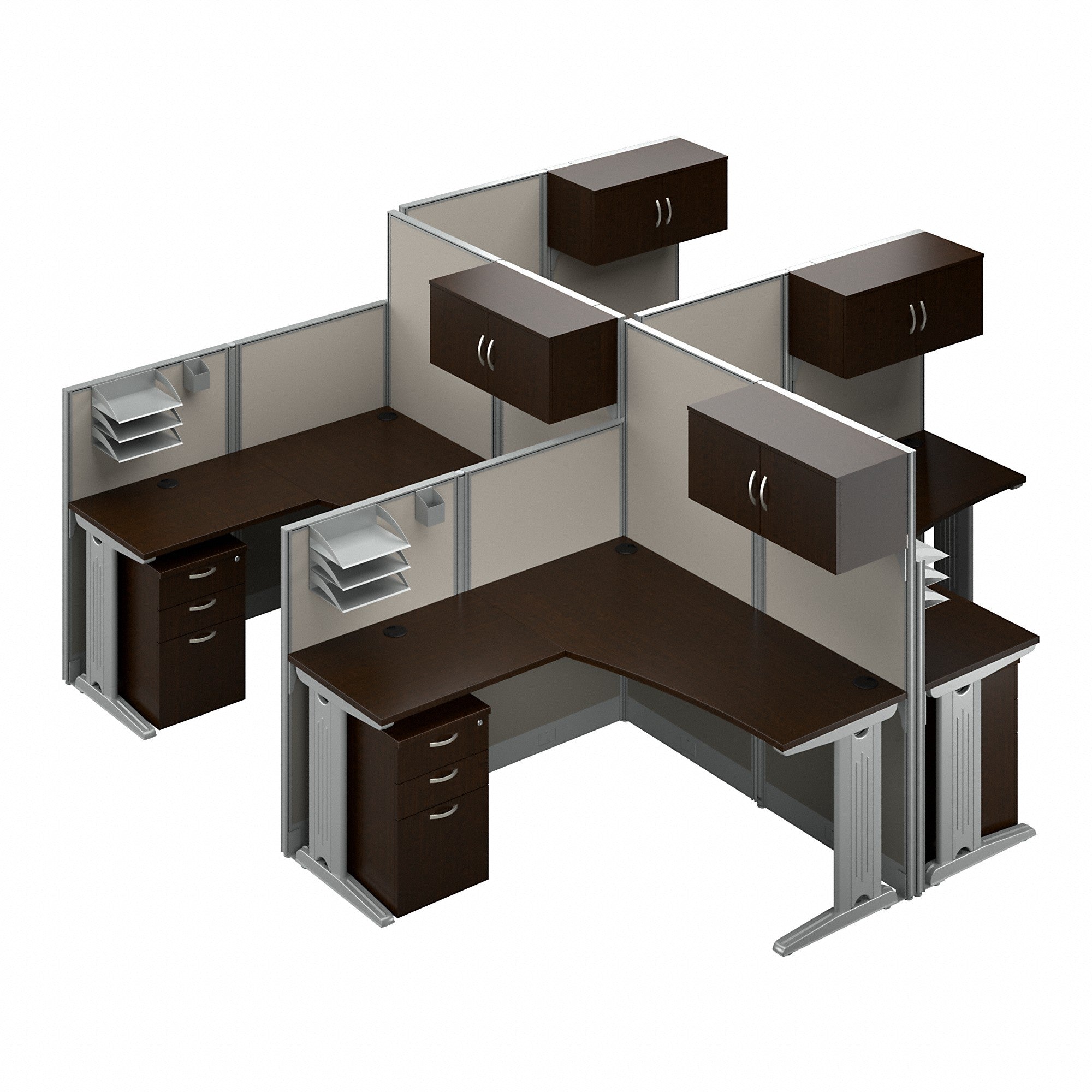 Bush Business Furniture Office in an Hour 4 Person L Shaped Cubicle Workstations