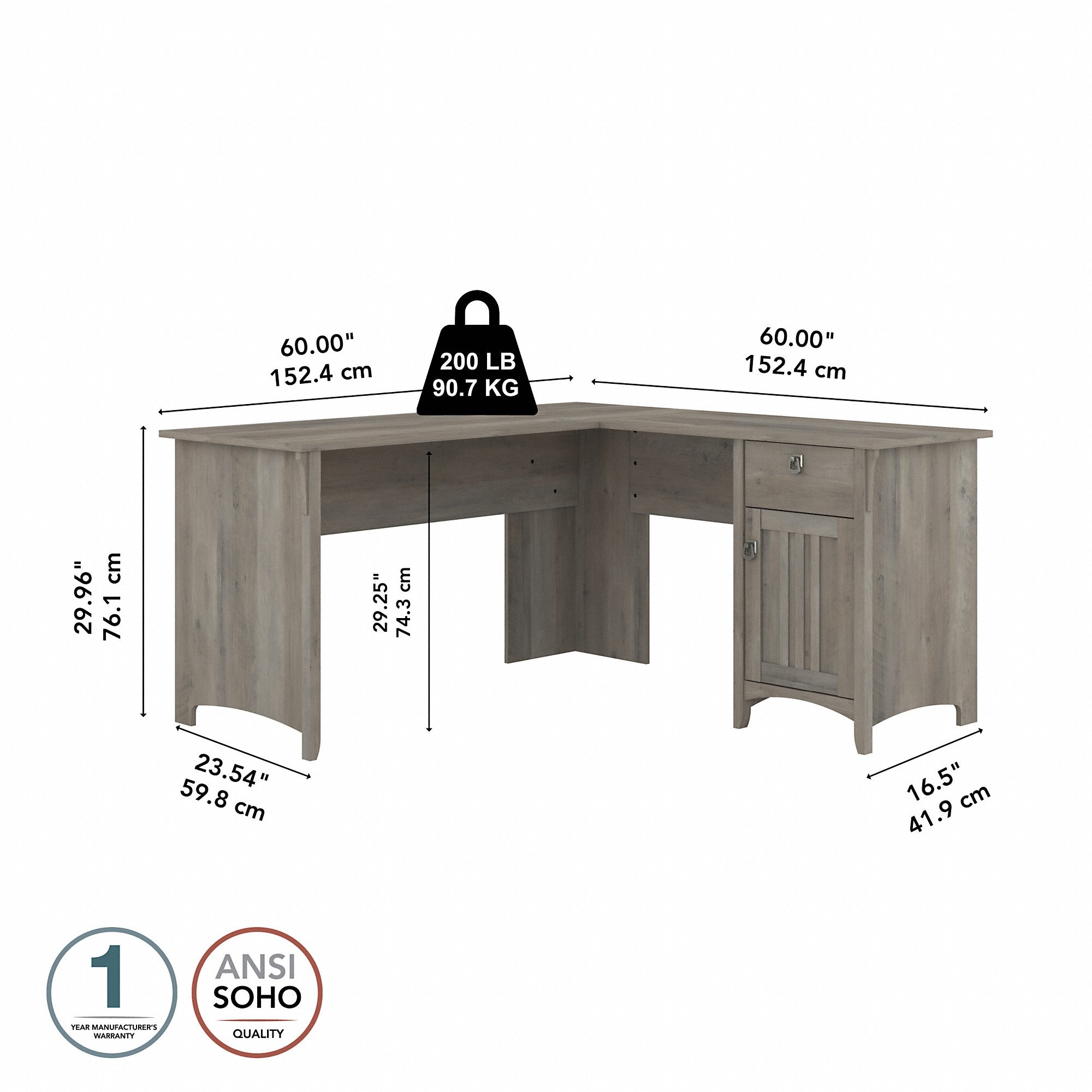 Bush Furniture Salinas 60W L Shaped Desk with Storage