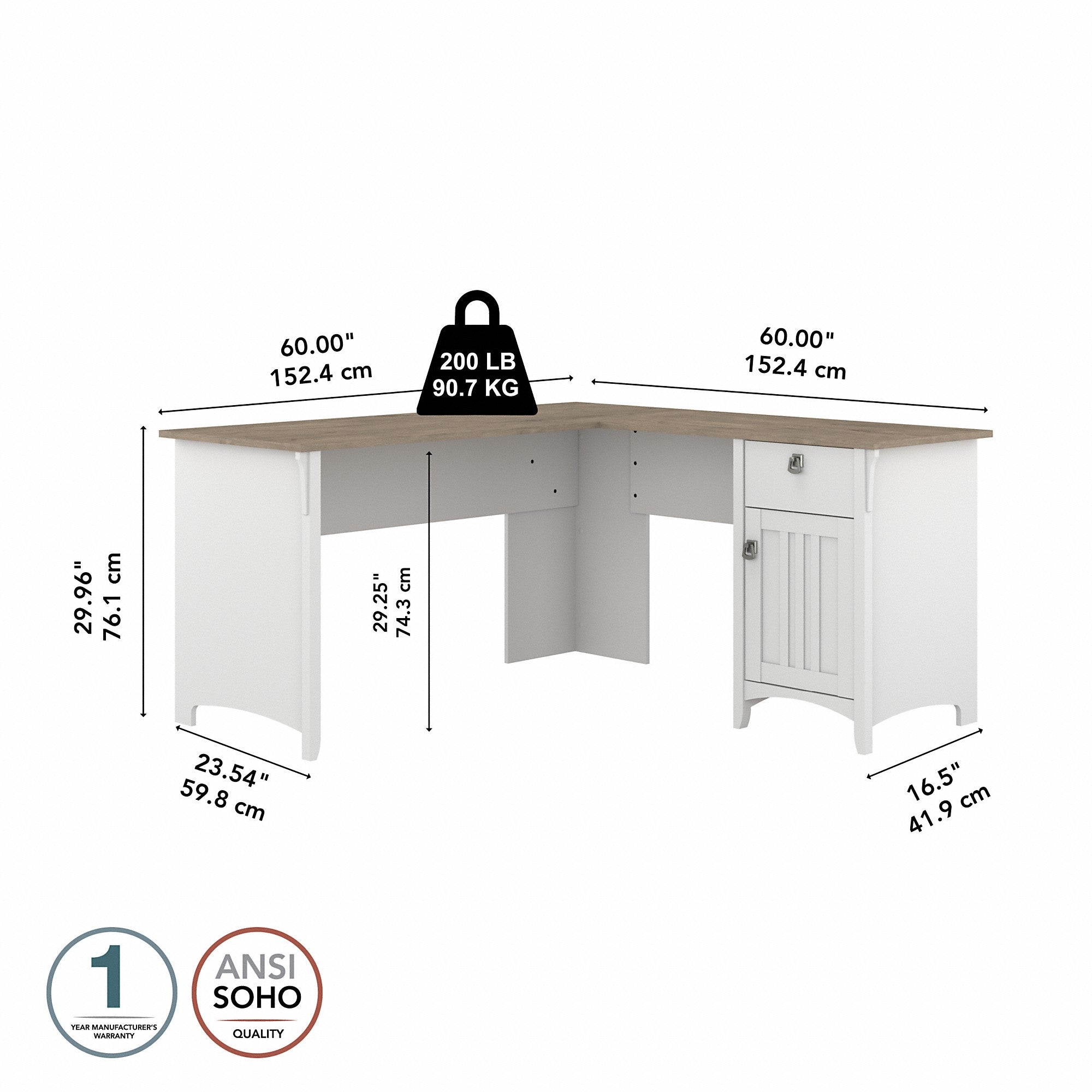 Bush Furniture Salinas 60W L Shaped Desk with Storage