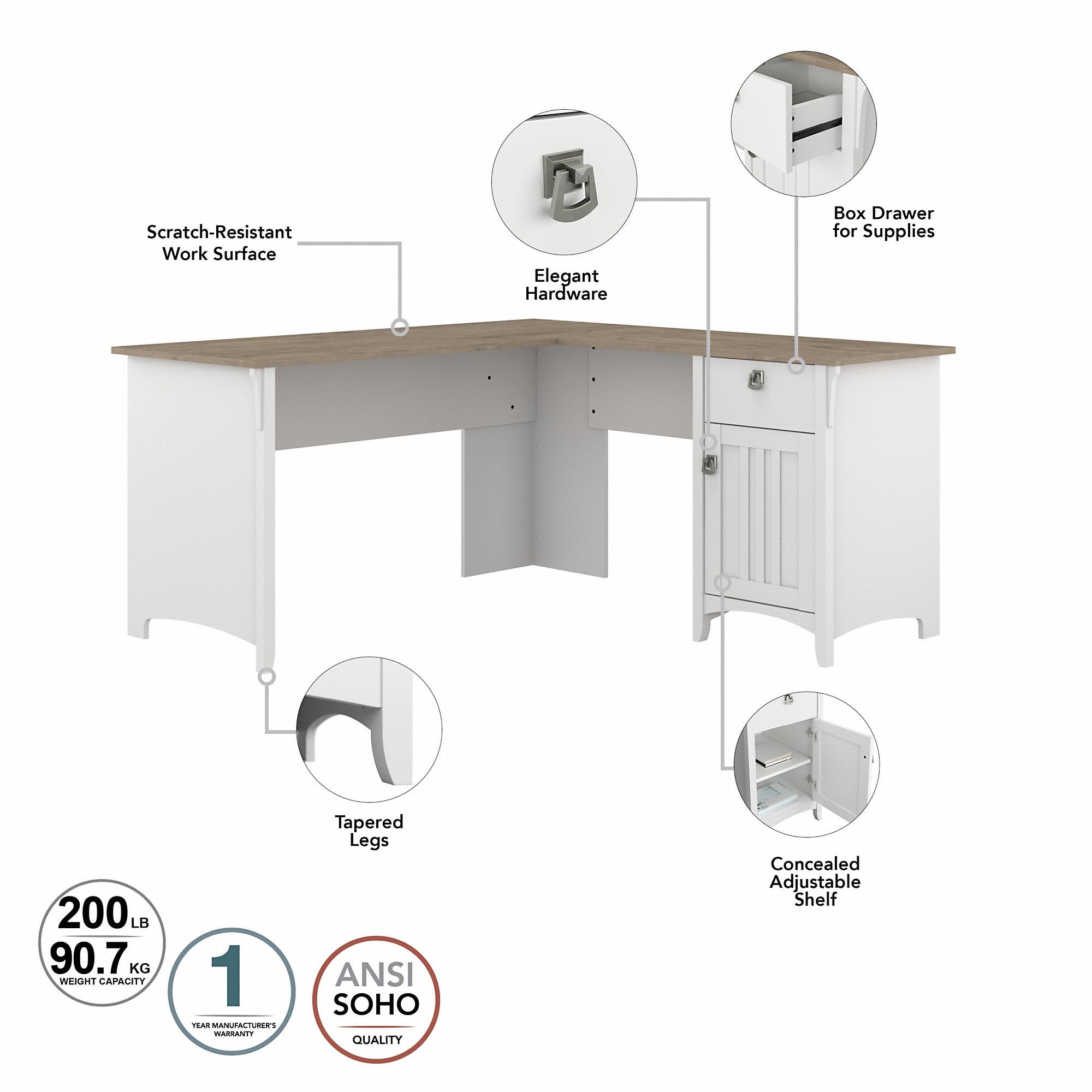 Bush Furniture Salinas 60W L Shaped Desk with Storage