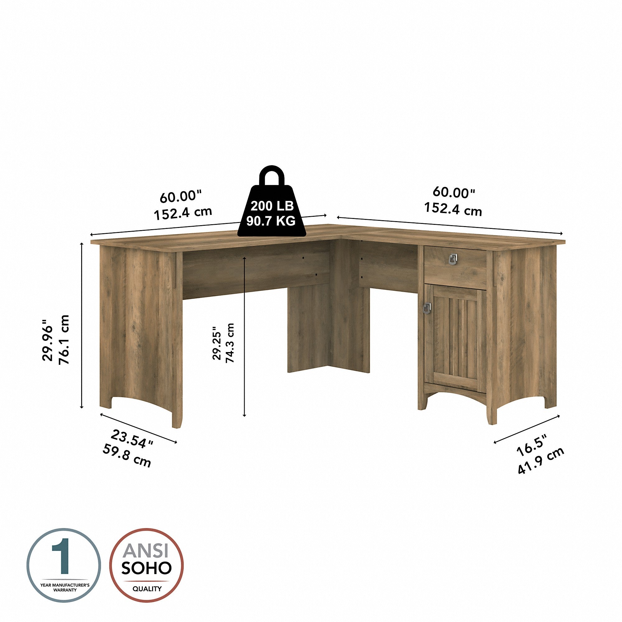 Bush Furniture Salinas 60W L Shaped Desk with Storage