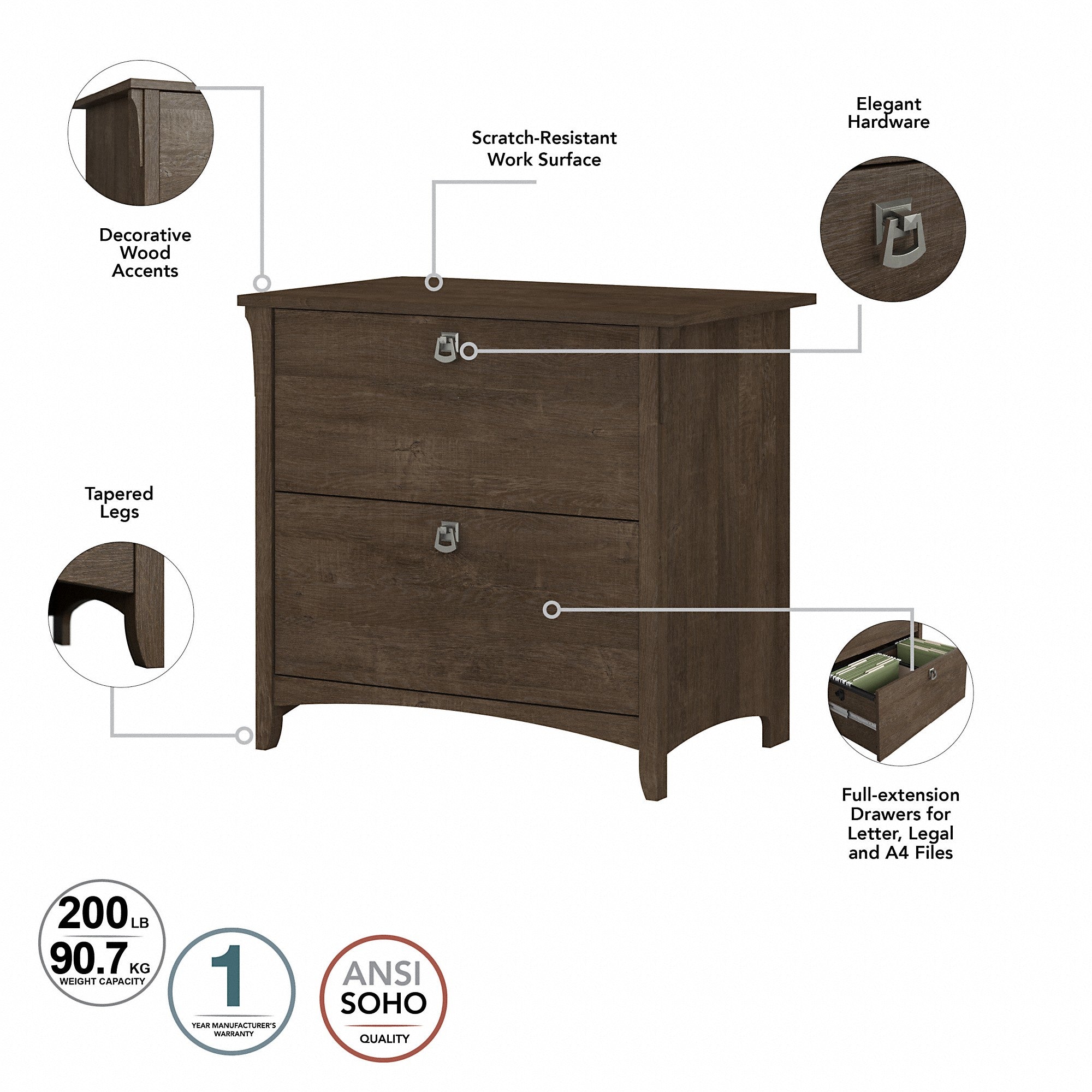 Bush Furniture Salinas 2 Drawer Lateral File Cabinet