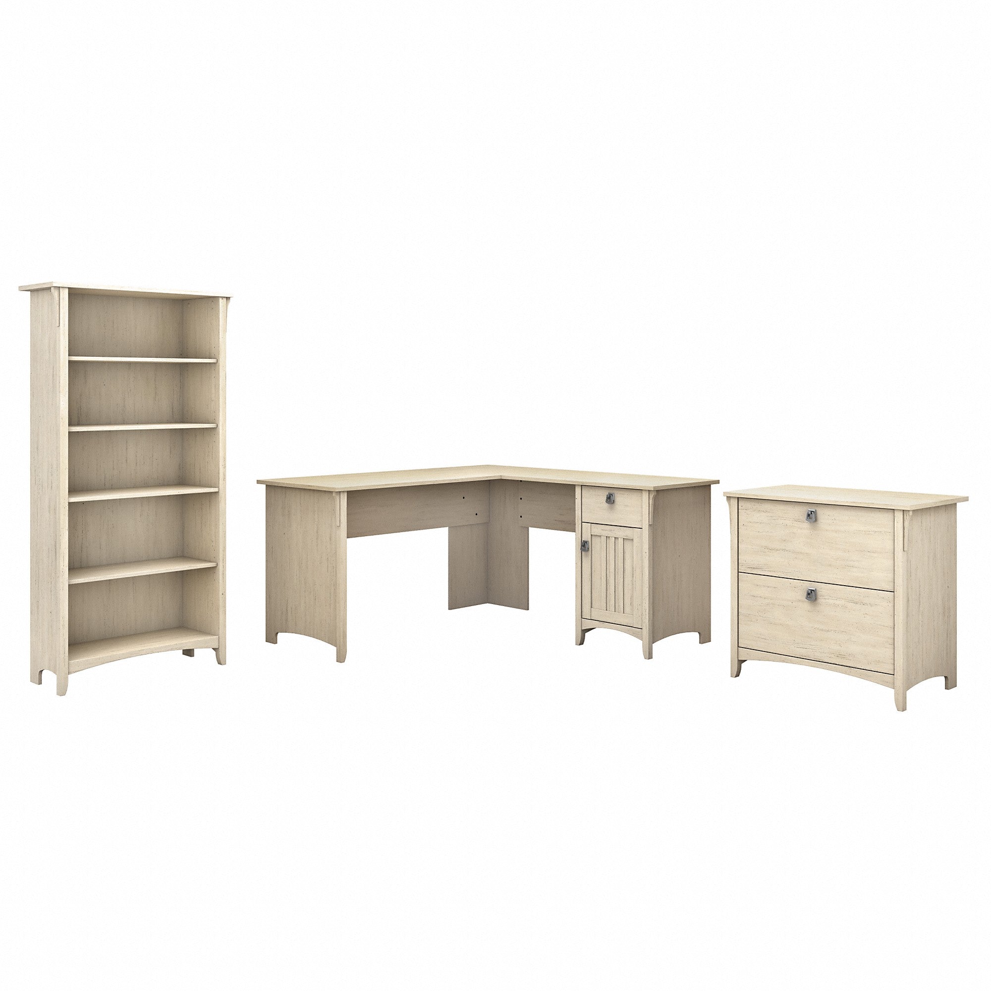 Bush Furniture Salinas 60W L Shaped Desk with Lateral File Cabinet and 5 Shelf Bookcase