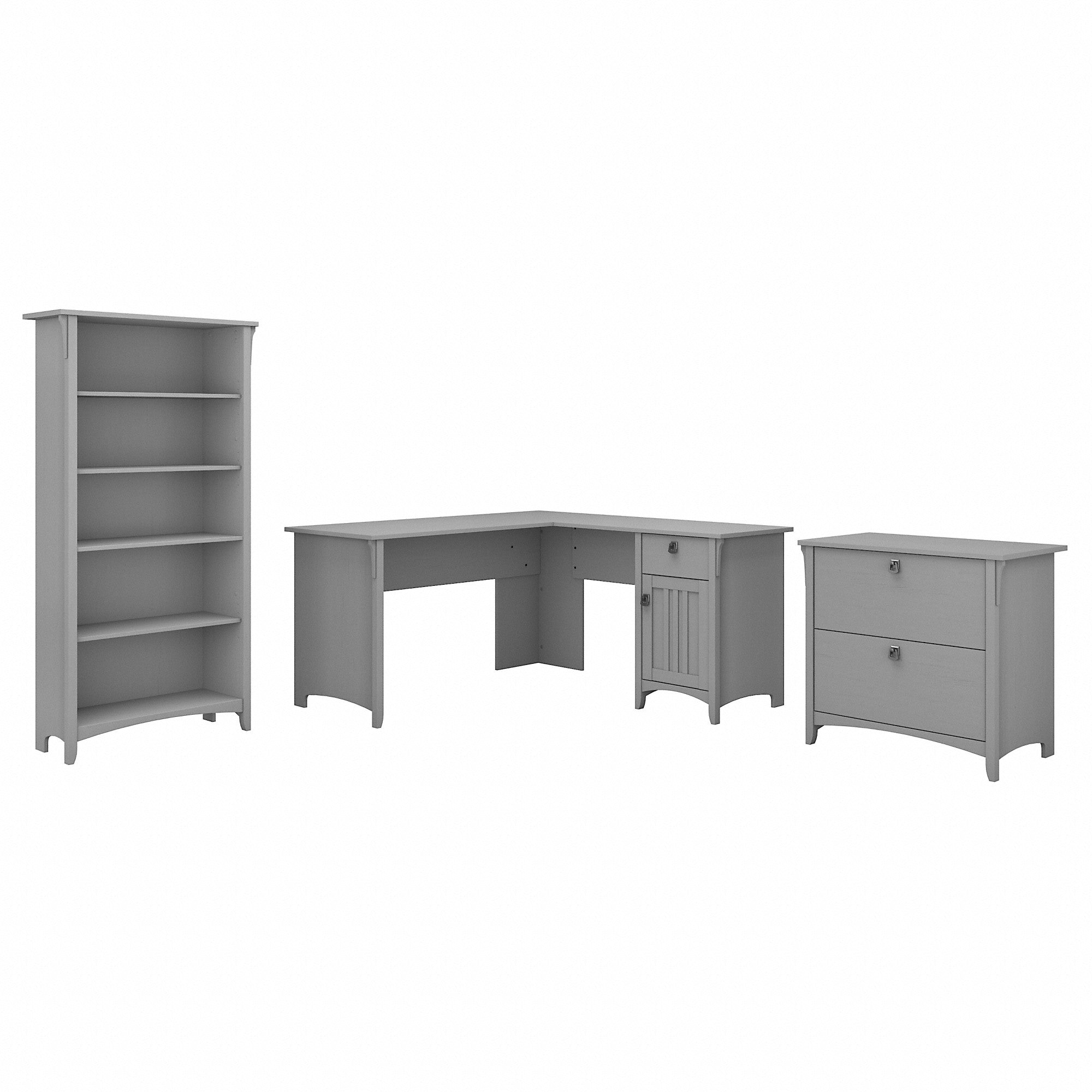 Bush Furniture Salinas 60W L Shaped Desk with Lateral File Cabinet and 5 Shelf Bookcase