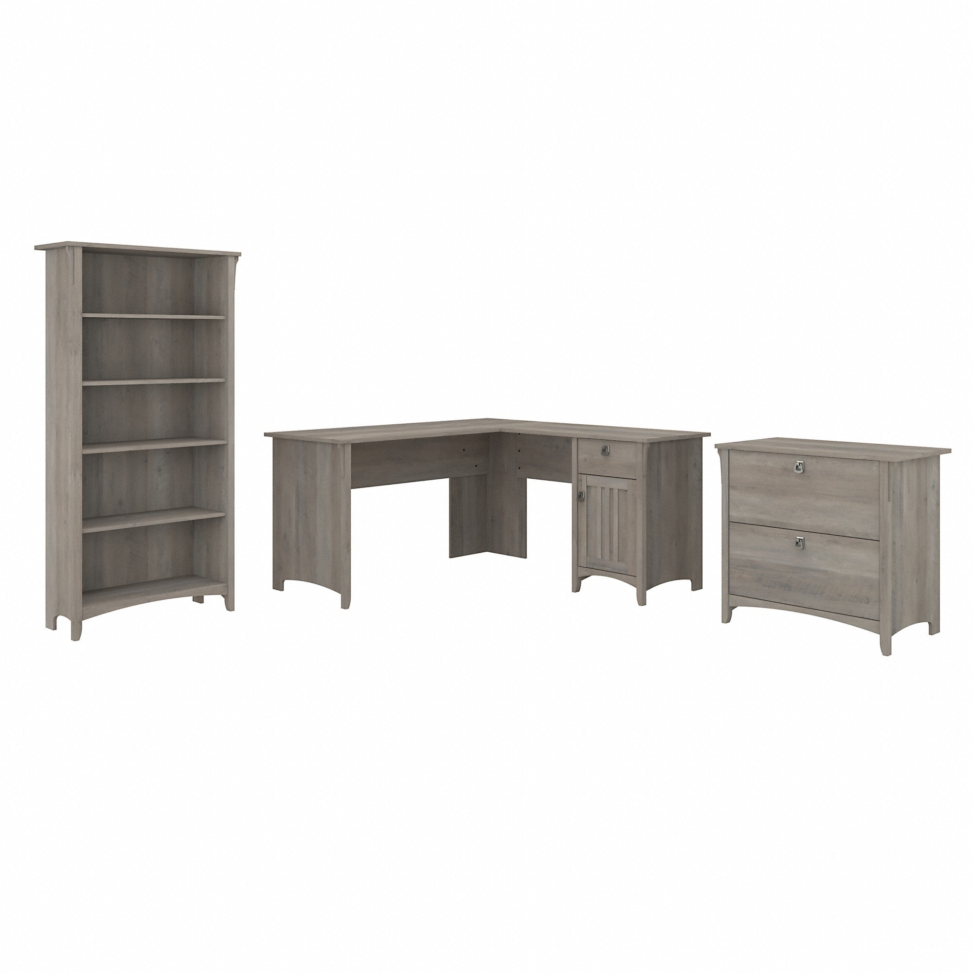 Bush Furniture Salinas 60W L Shaped Desk with Lateral File Cabinet and 5 Shelf Bookcase