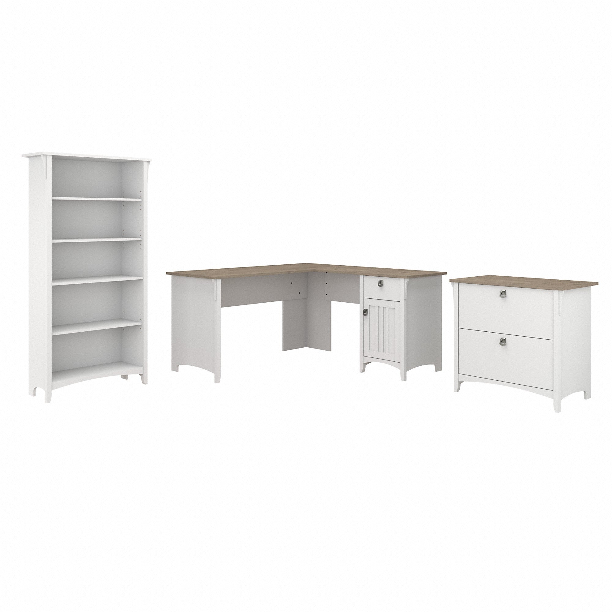 Bush Furniture Salinas 60W L Shaped Desk with Lateral File Cabinet and 5 Shelf Bookcase