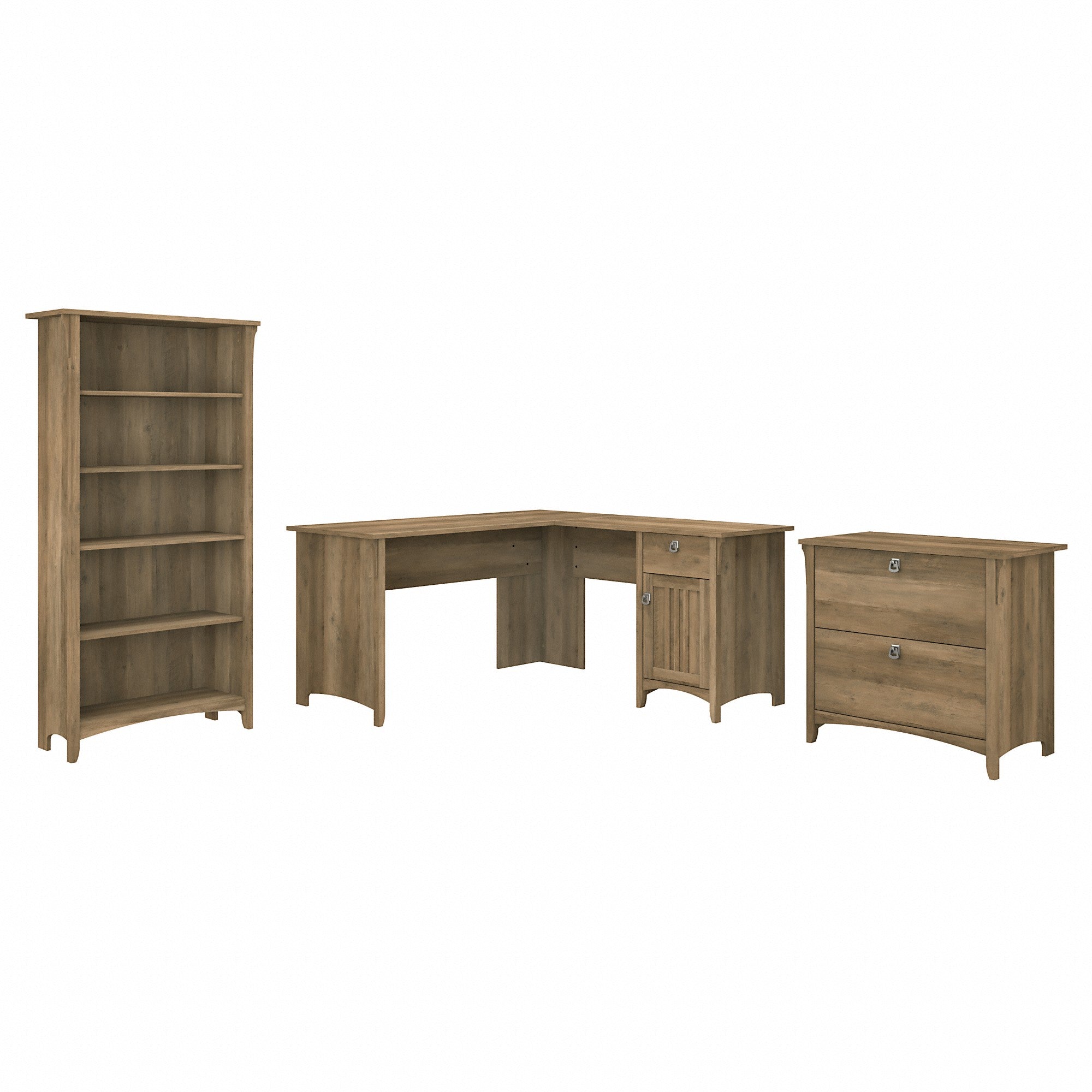 Bush Furniture Salinas 60W L Shaped Desk with Lateral File Cabinet and 5 Shelf Bookcase