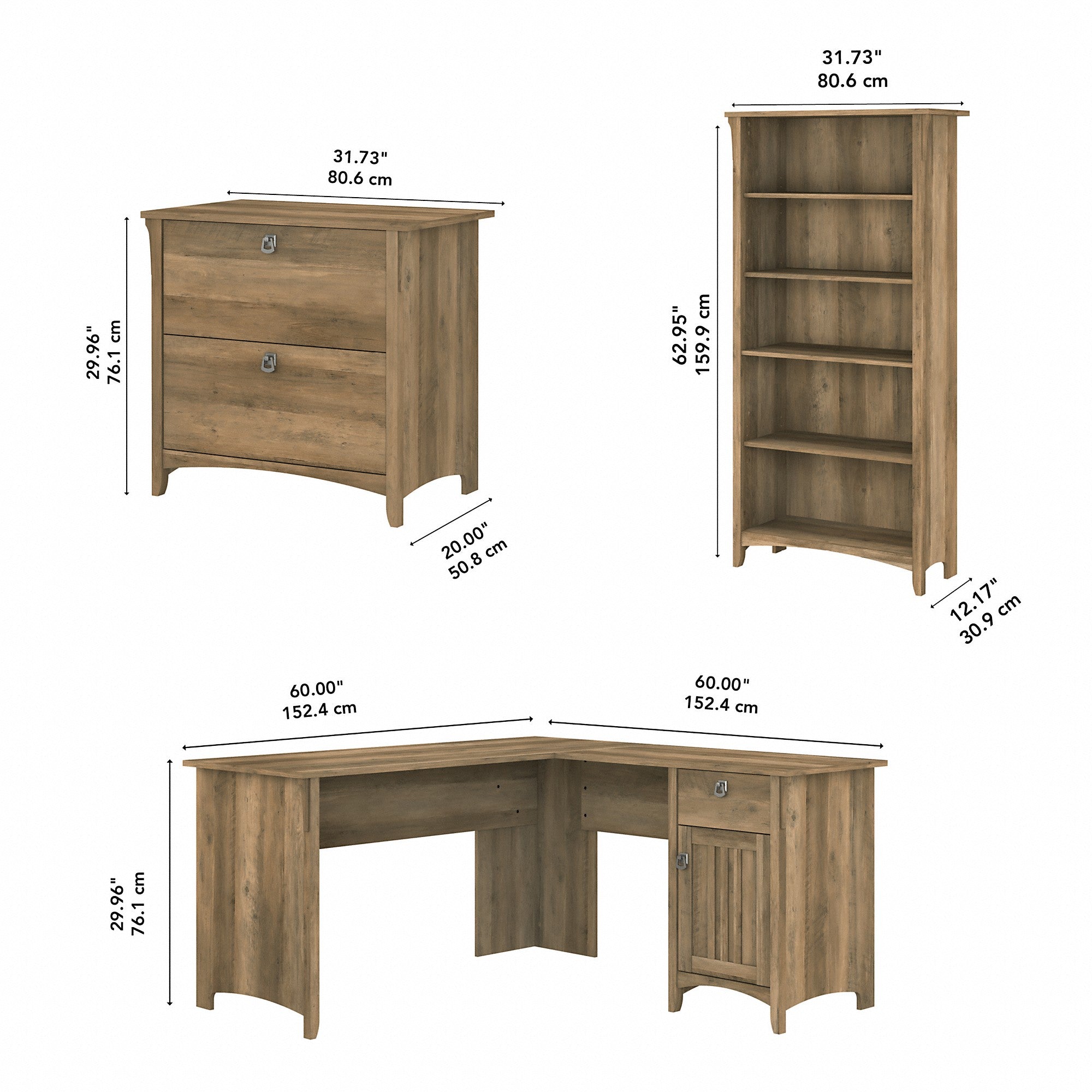 Bush Furniture Salinas 60W L Shaped Desk with Lateral File Cabinet and 5 Shelf Bookcase