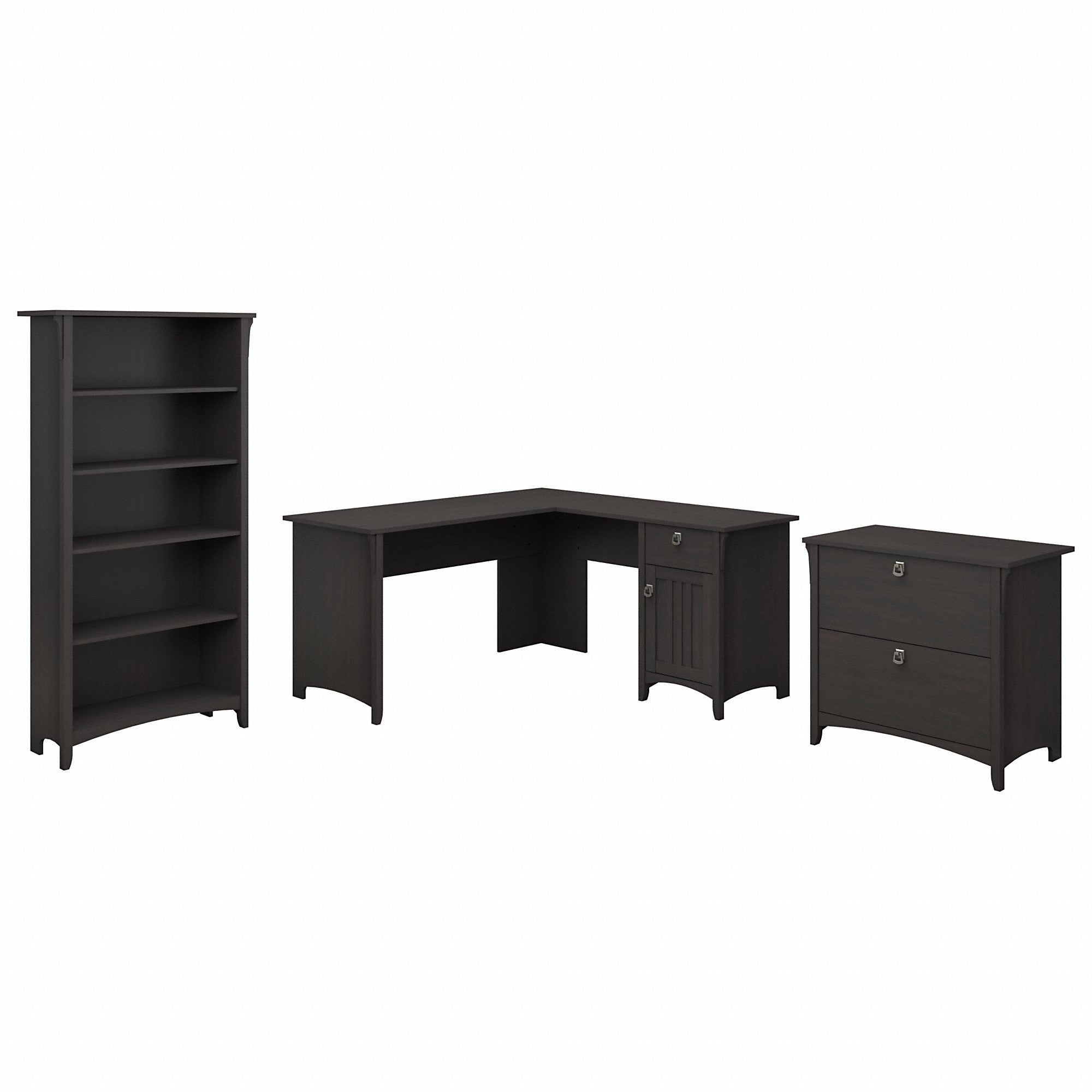 Bush Furniture Salinas 60W L Shaped Desk with Lateral File Cabinet and 5 Shelf Bookcase