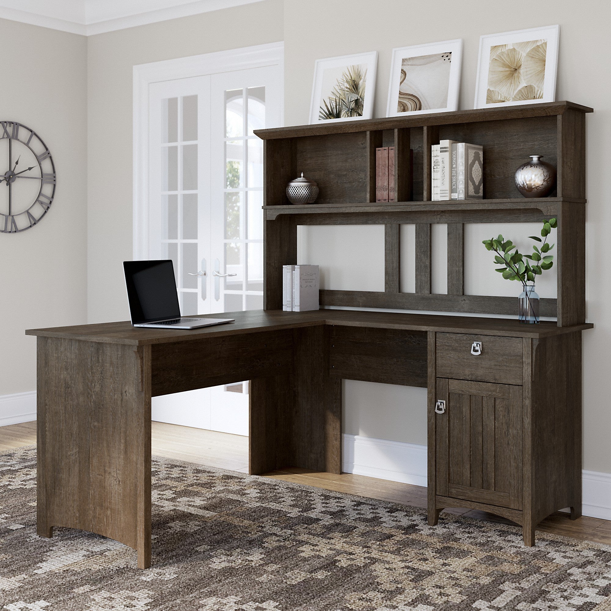 Bush Furniture Salinas 60W L Shaped Desk with Hutch