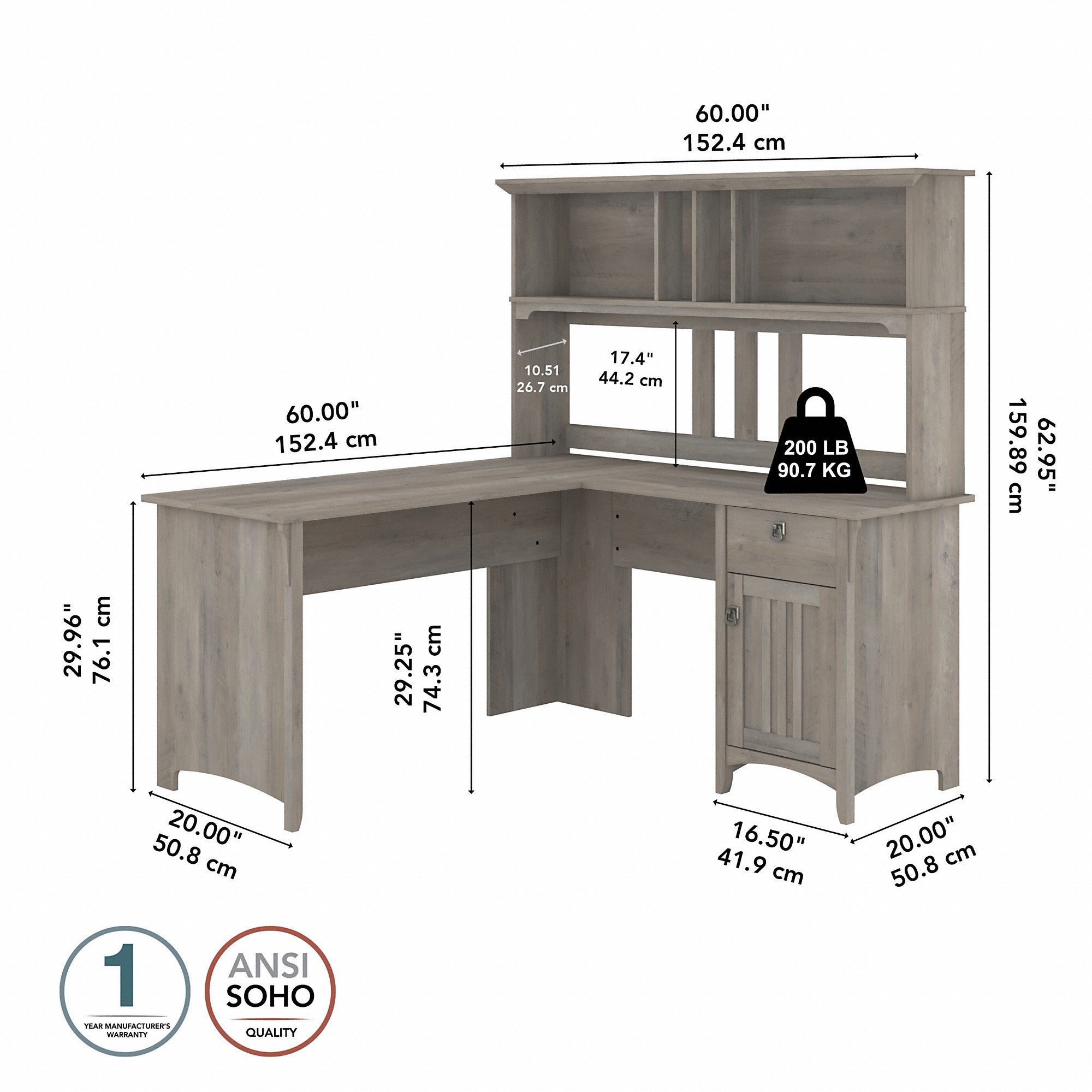 Bush Furniture Salinas 60W L Shaped Desk with Hutch