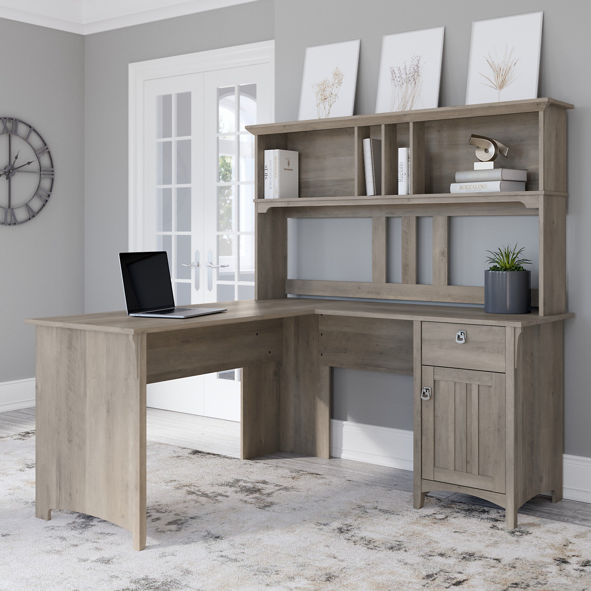 Bush Furniture Salinas 60W L Shaped Desk with Hutch