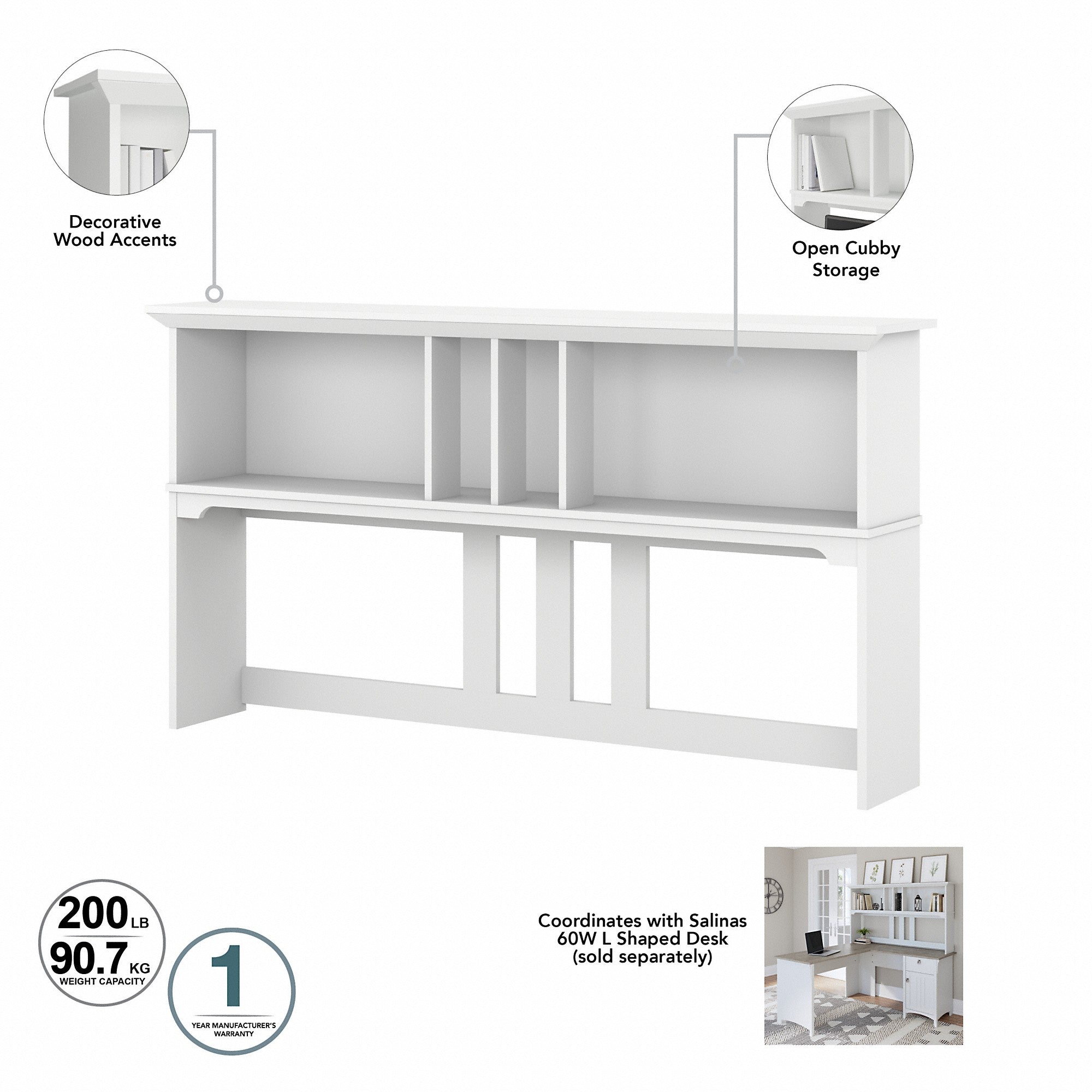 Bush Furniture Salinas 60W L Shaped Desk with Hutch