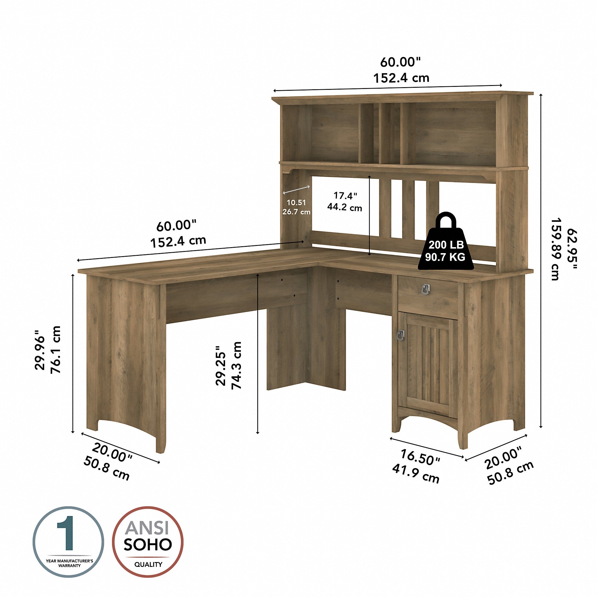 Bush Furniture Salinas 60W L Shaped Desk with Hutch