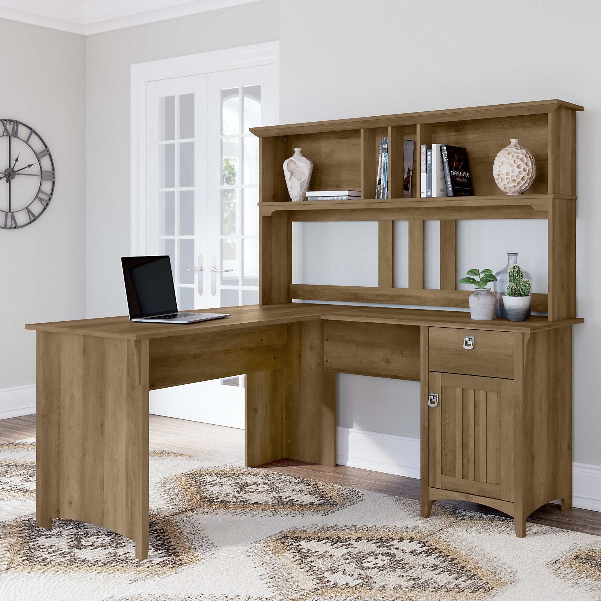 Bush Furniture Salinas 60W L Shaped Desk with Hutch