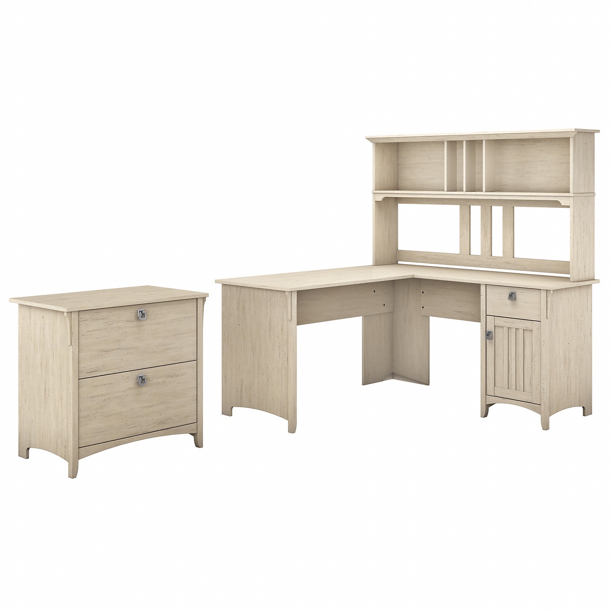 Bush Furniture Salinas 60W L Shaped Desk with Hutch and Lateral File Cabinet