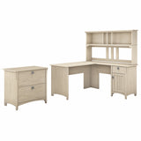 Bush Furniture Salinas 60W L Shaped Desk with Hutch and Lateral File Cabinet