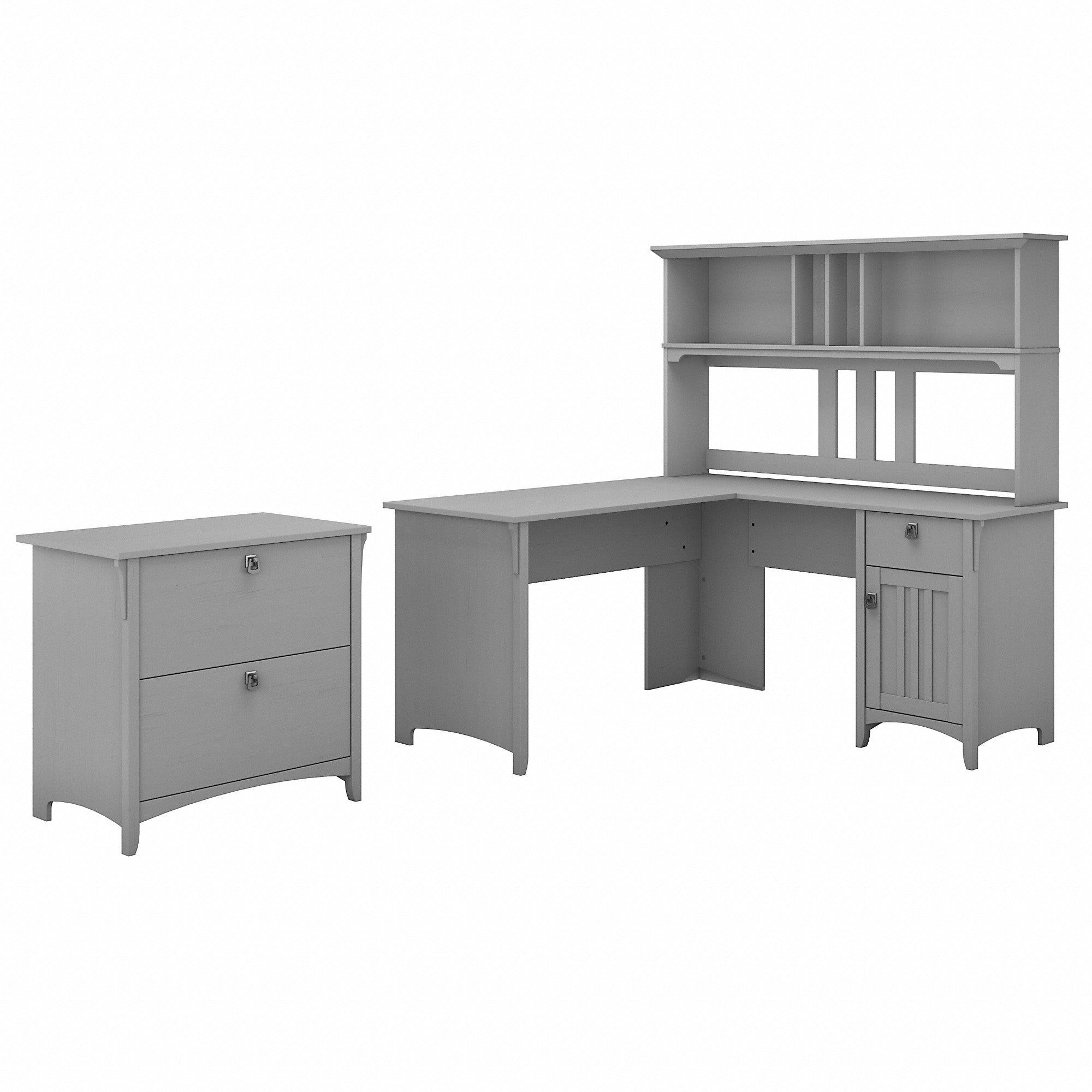 Bush Furniture Salinas 60W L Shaped Desk with Hutch and Lateral File Cabinet