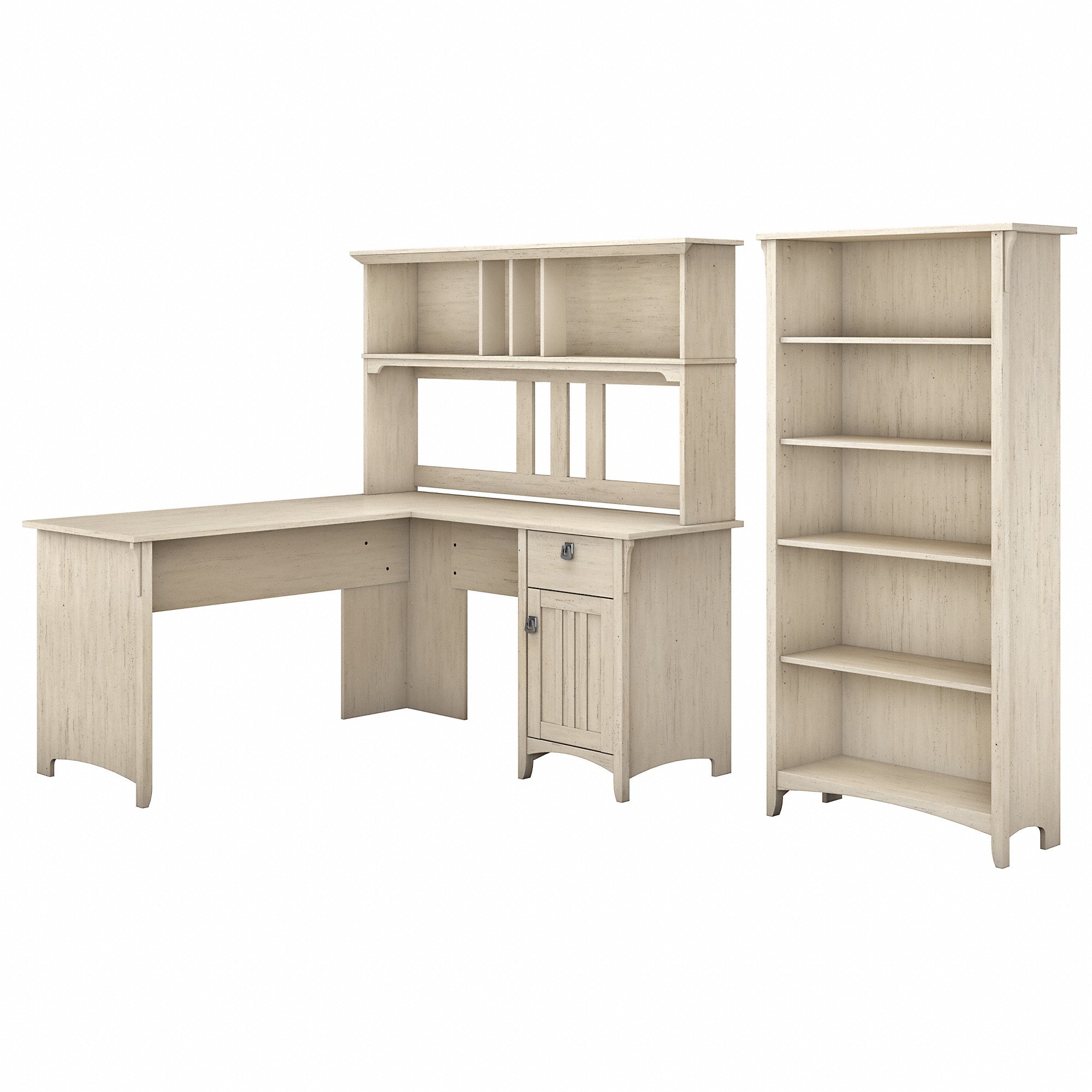 Bush Furniture Salinas 60W L Shaped Desk with Hutch and 5 Shelf Bookcase