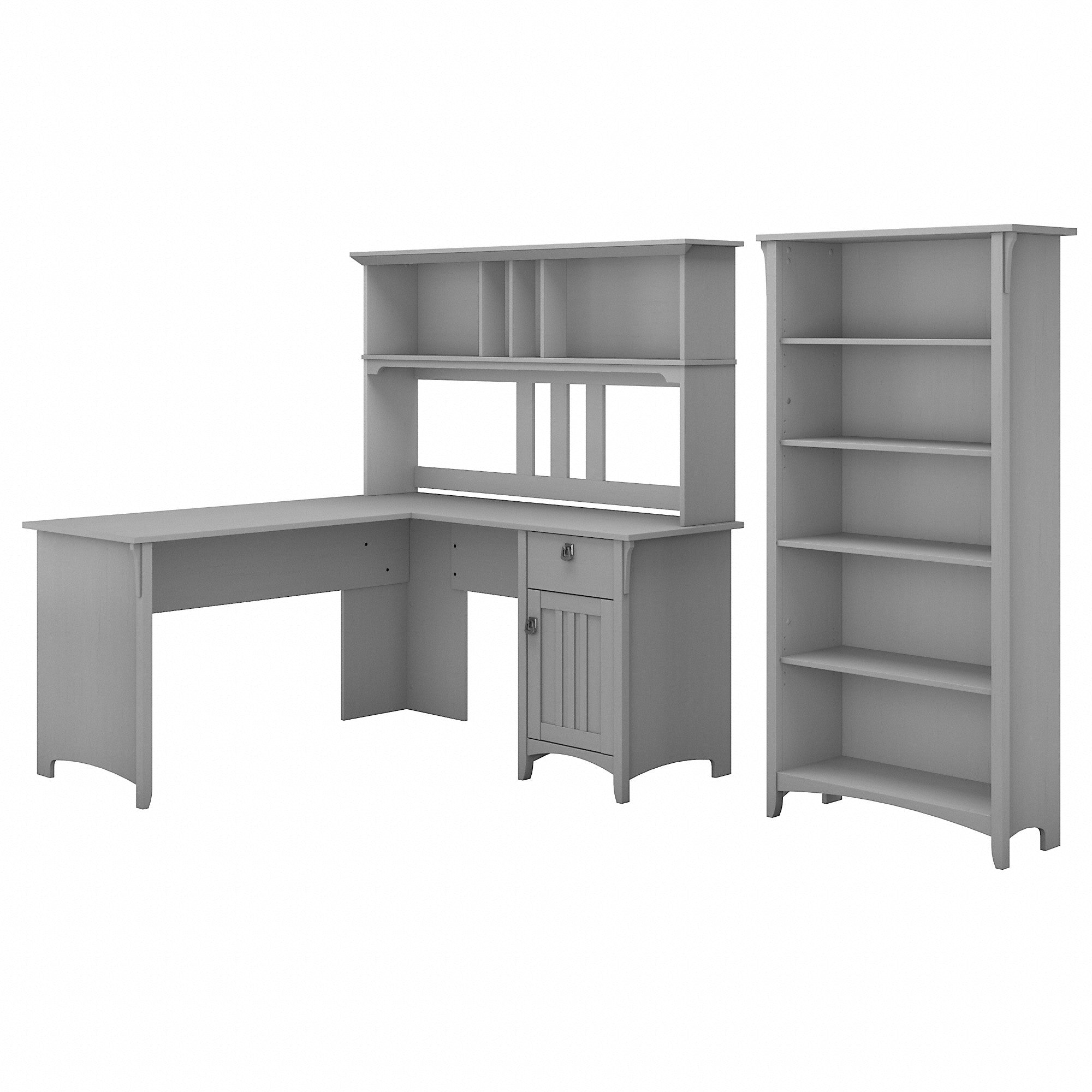 Bush Furniture Salinas 60W L Shaped Desk with Hutch and 5 Shelf Bookcase