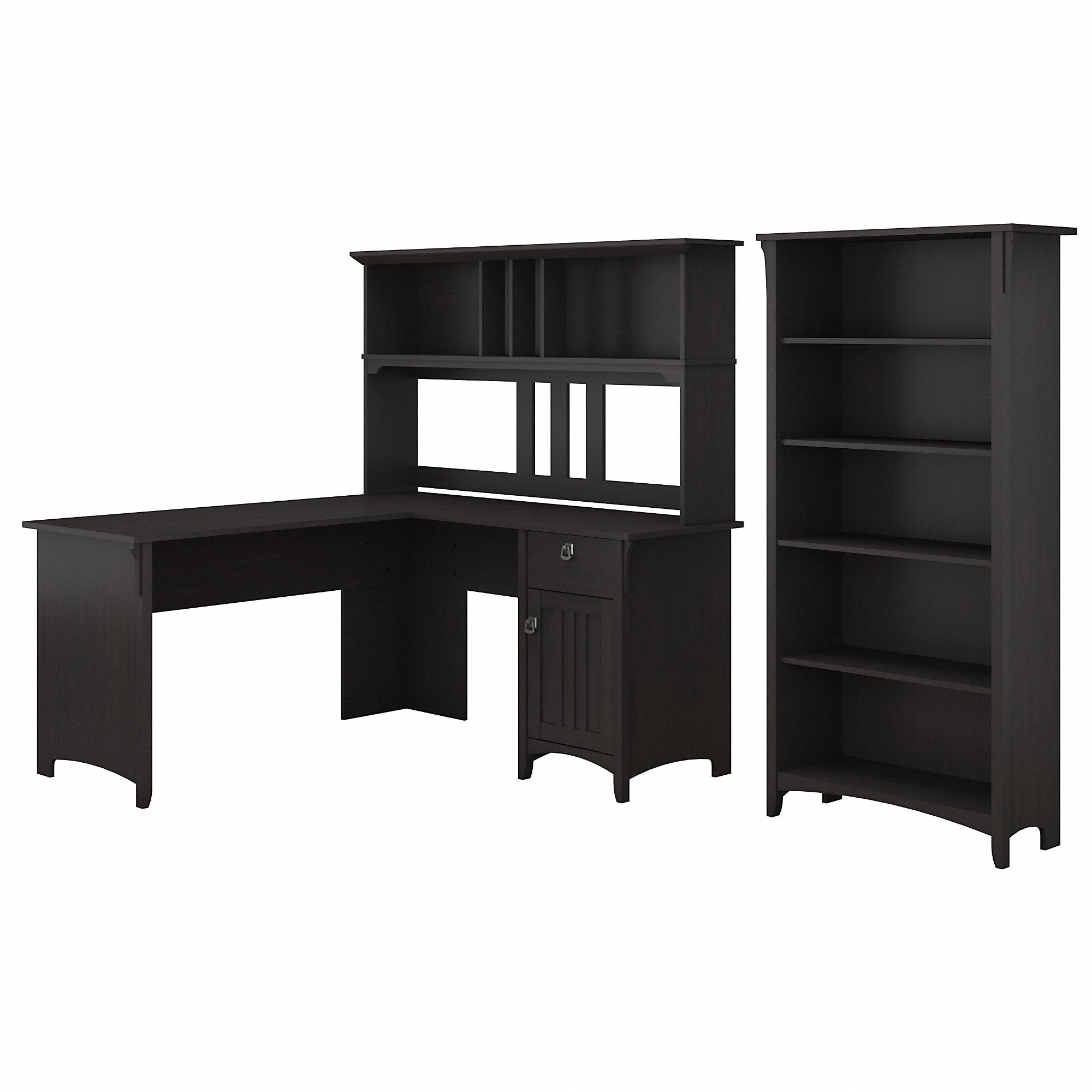 Bush Furniture Salinas 60W L Shaped Desk with Hutch and 5 Shelf Bookcase