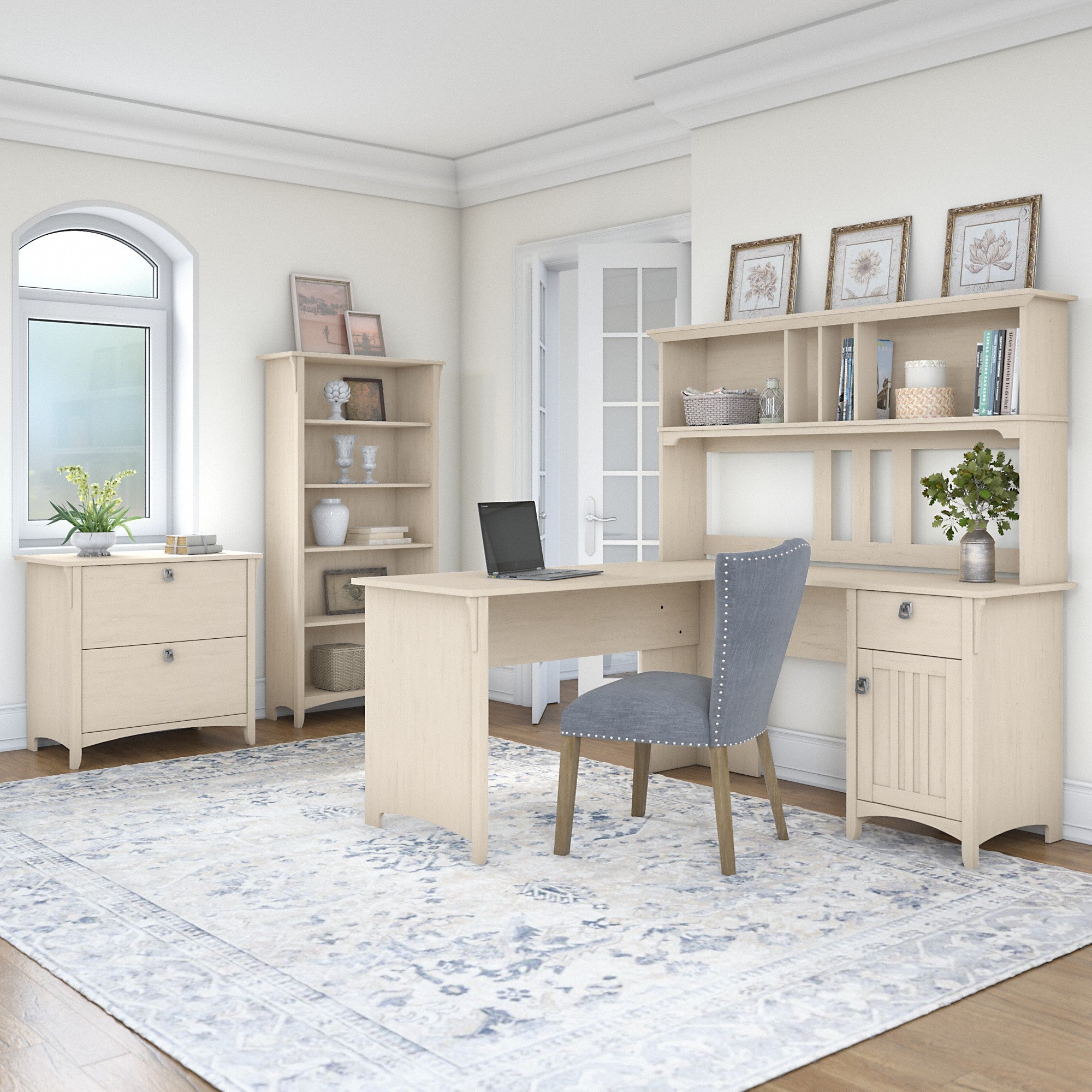 Bush Furniture Salinas 60W L Shaped Desk with Hutch, Lateral File Cabinet and 5 Shelf Bookcase