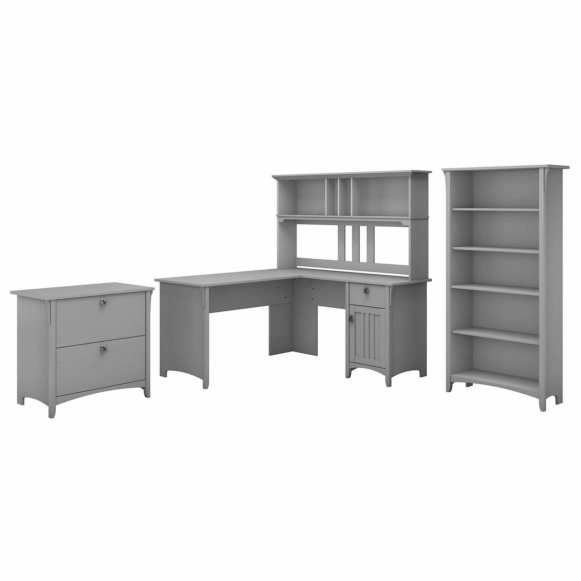 Bush Furniture Salinas 60W L Shaped Desk with Hutch, Lateral File Cabinet and 5 Shelf Bookcase