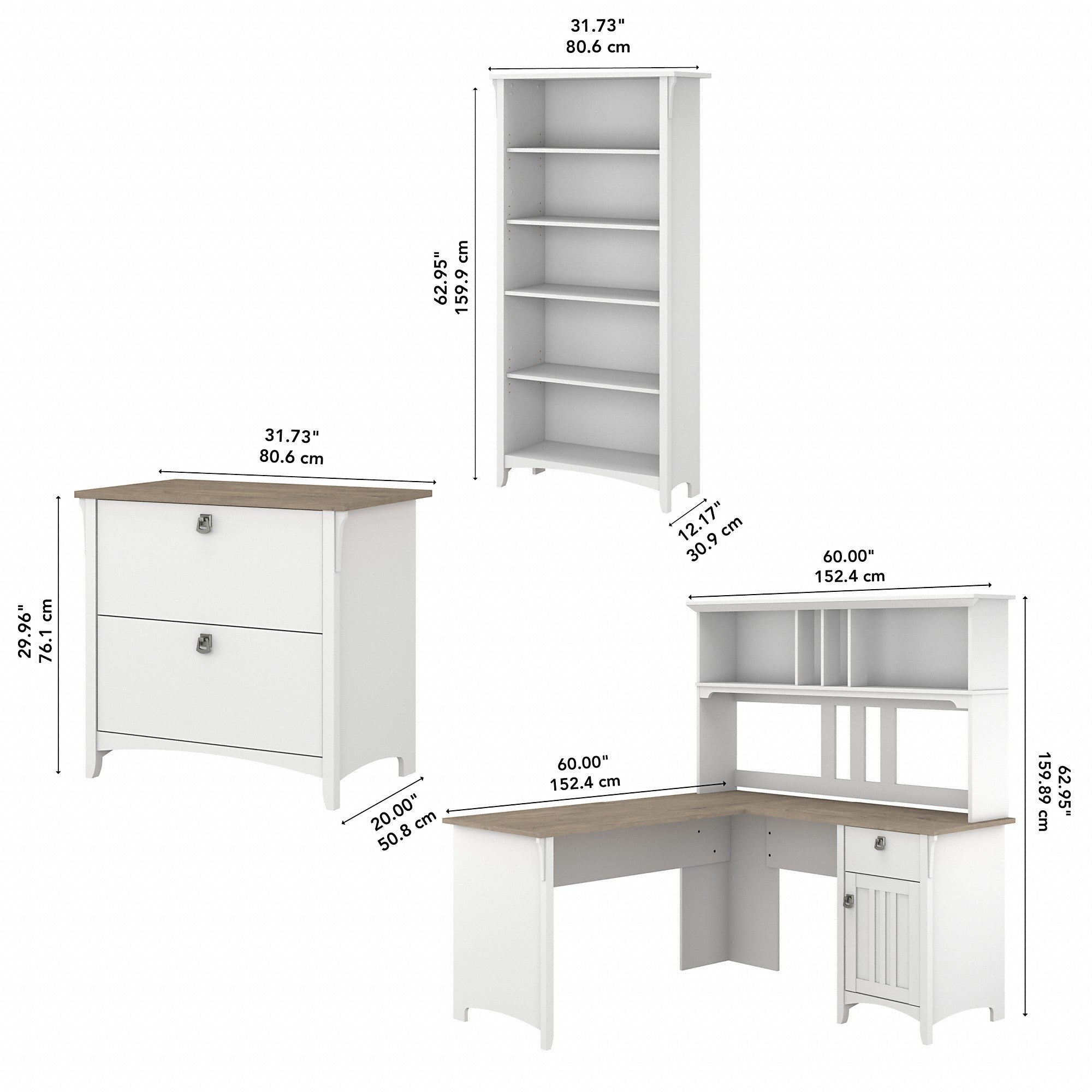 Bush Furniture Salinas 60W L Shaped Desk with Hutch, Lateral File Cabinet and 5 Shelf Bookcase