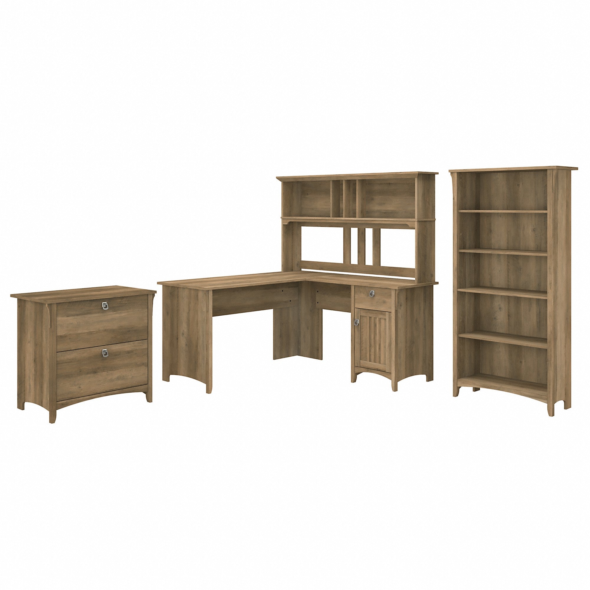 Bush Furniture Salinas 60W L Shaped Desk with Hutch, Lateral File Cabinet and 5 Shelf Bookcase