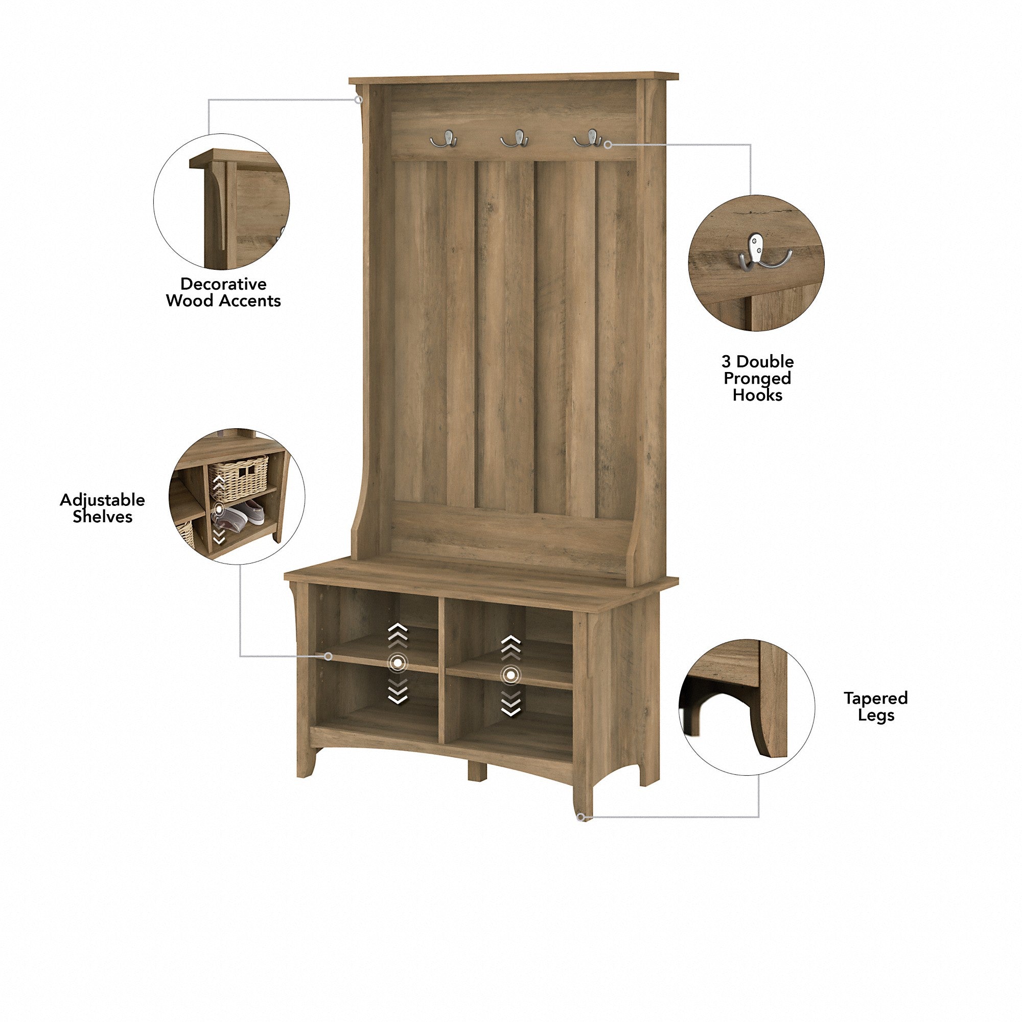 Bush Furniture Salinas Entryway Storage Set with Hall Tree, Shoe Bench and Accent Cabinet